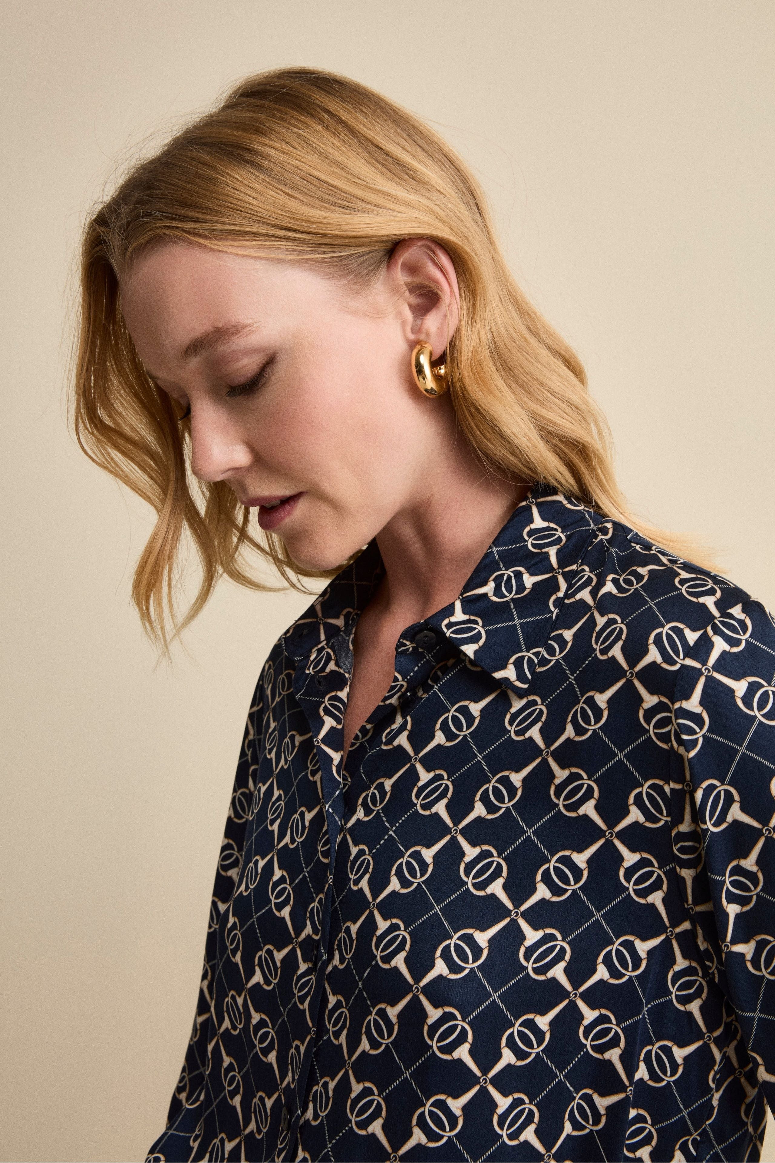 Soft Printed Satin Shirt - Blue pattern
