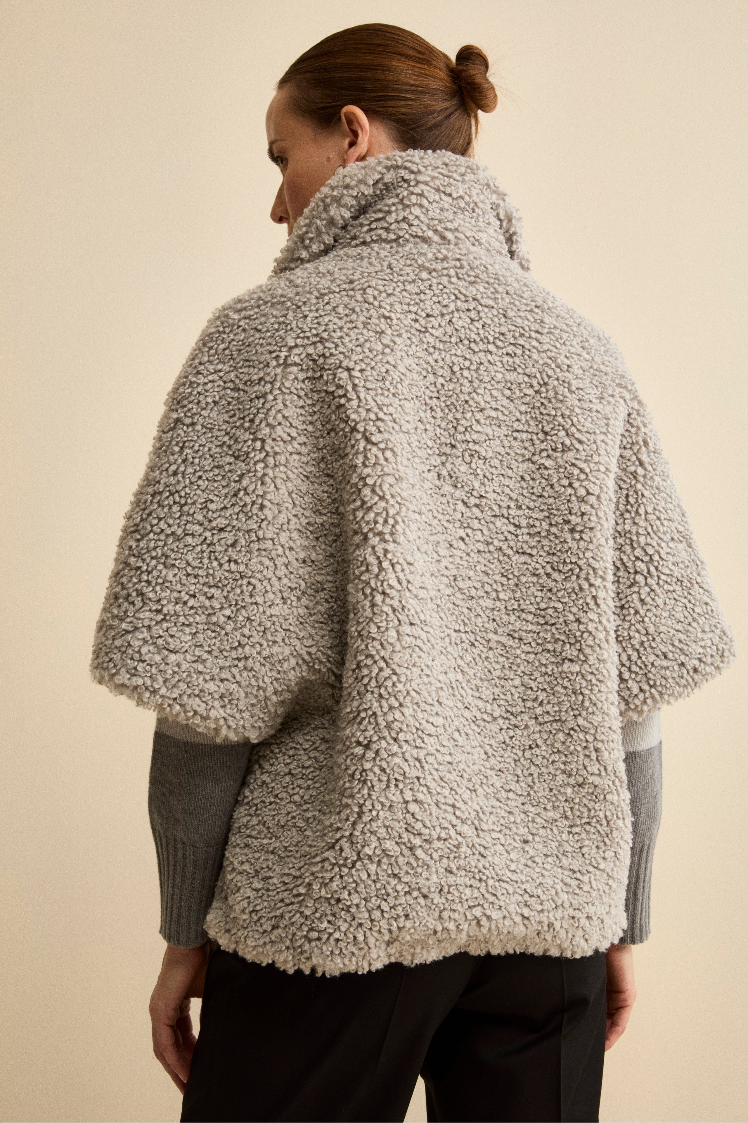 Oversized Teddy Cape with Half Sleeves - PEARL
