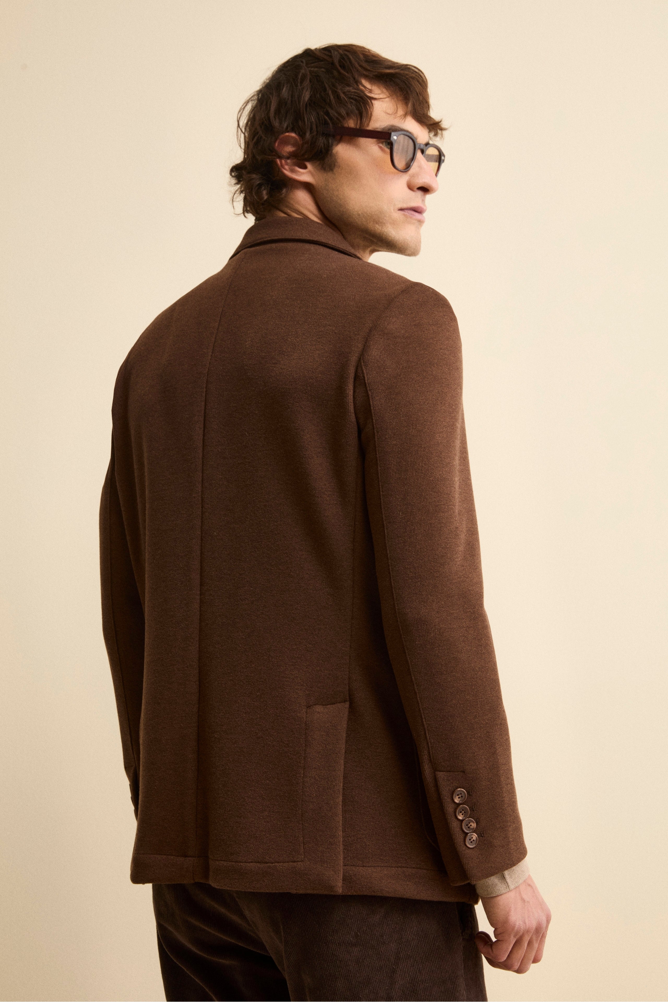 Unlined Single-Breasted Jersey Blazer - brown