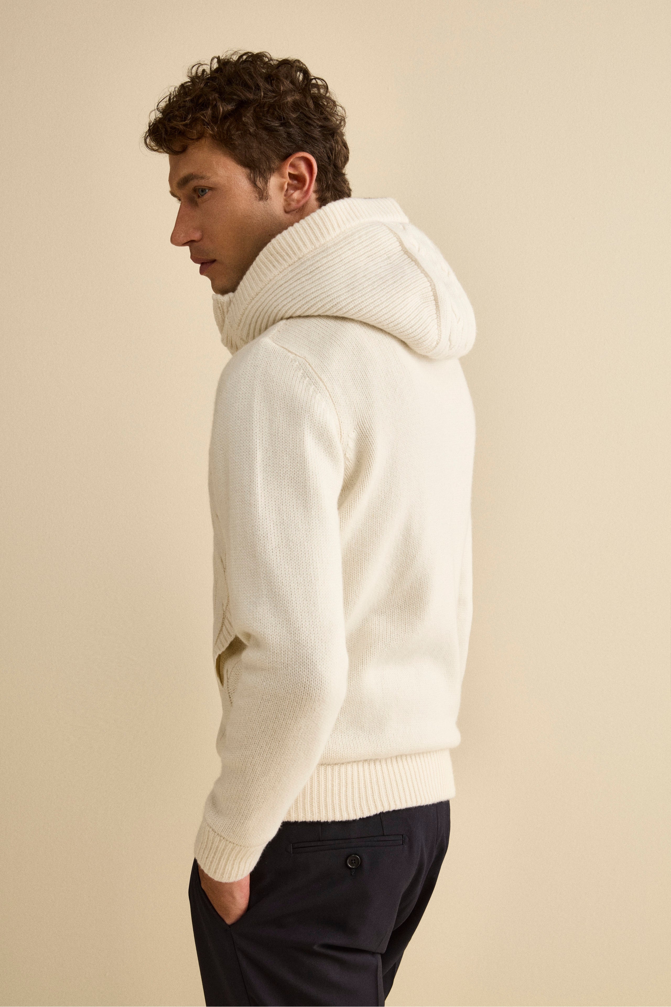 Cashmere Bomber with Hood and Fur - WHITE