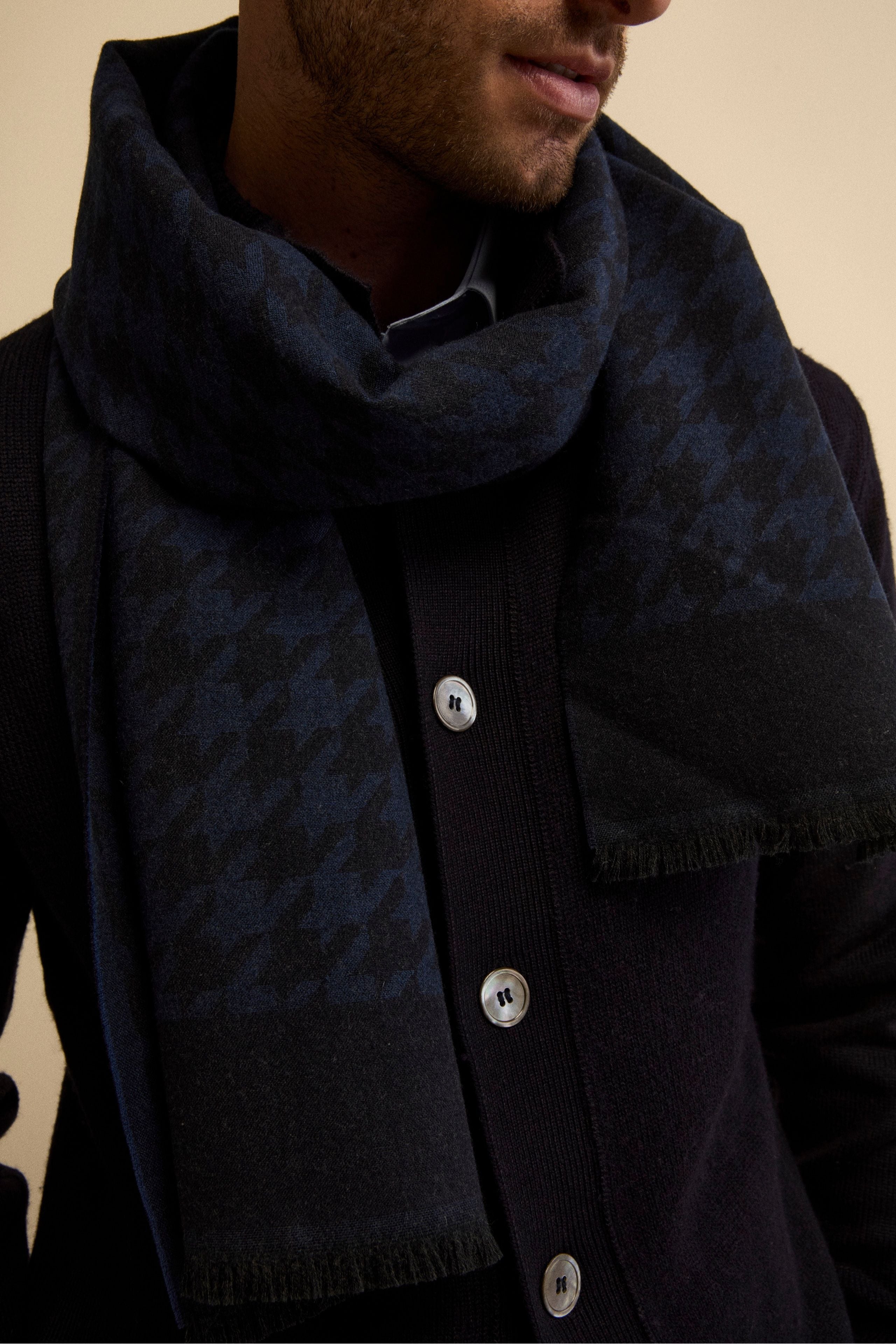 Jacquard Scarf in Virgin Wool - P-Poule Blue