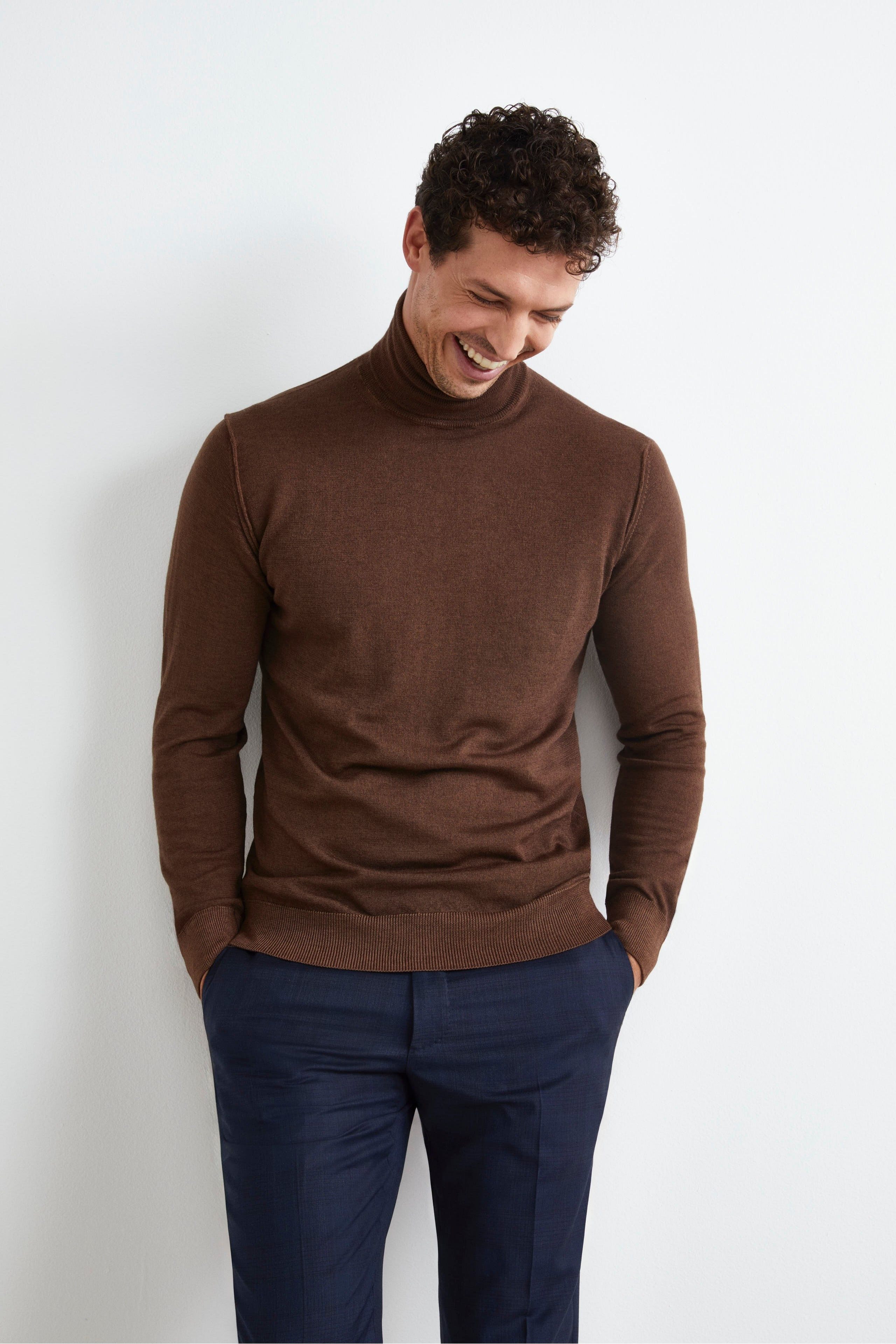 Men's Merino Wool Turtleneck - EARTH BROWN