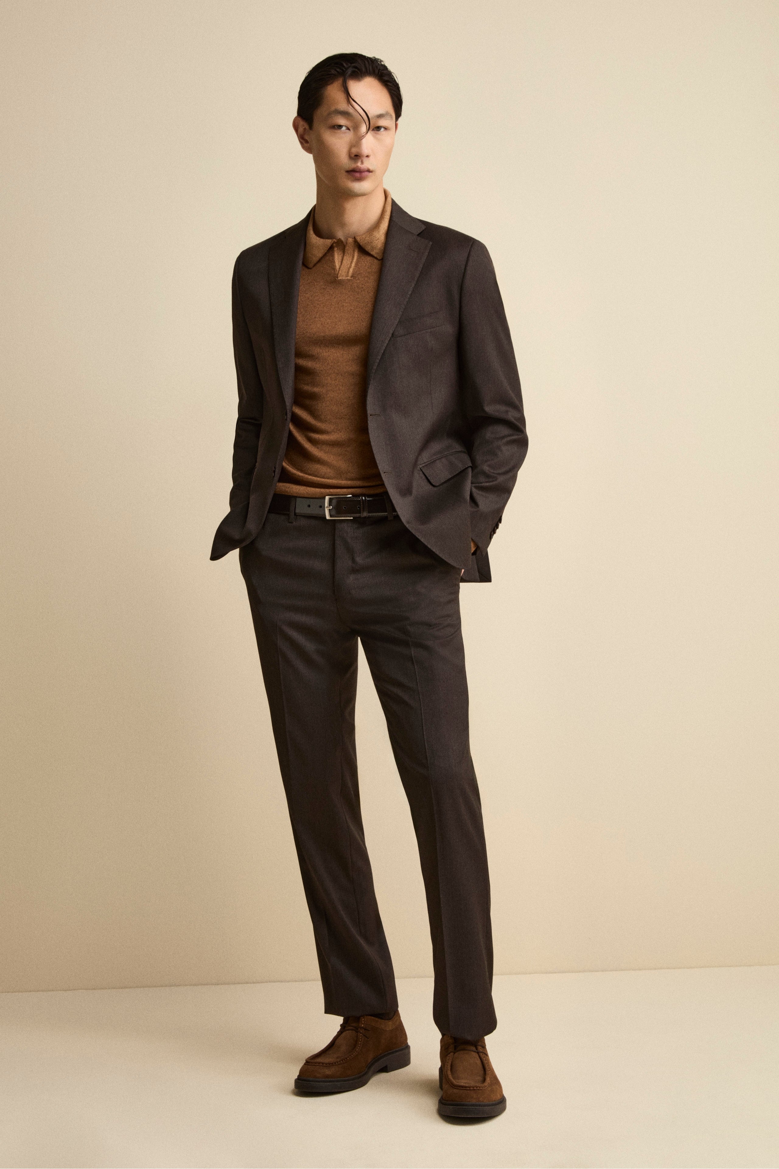 Comfort-Fit Single-Breasted Suit in Virgin Wool - brown