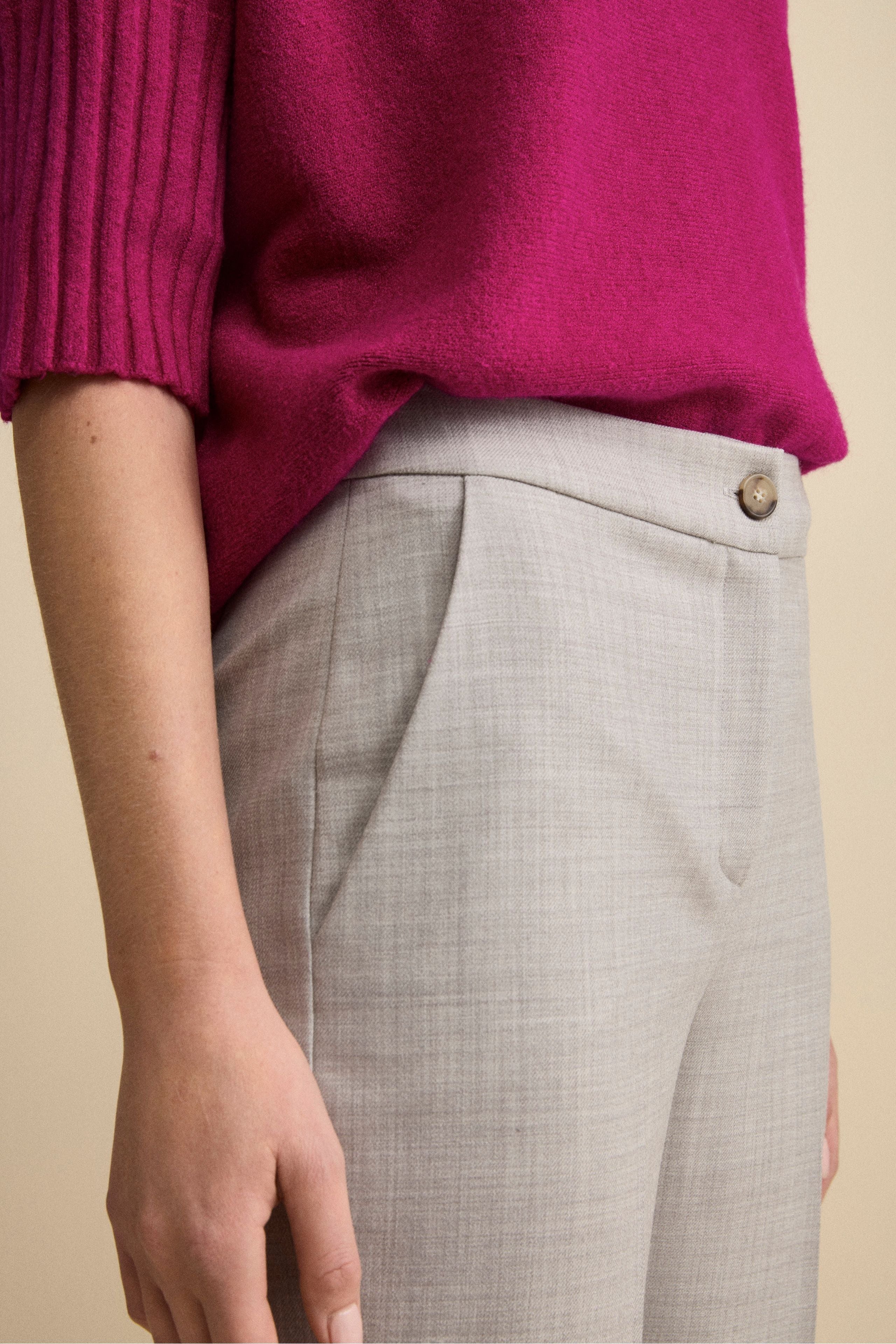 Wide-Leg Cuffed Trousers in Wool Blend - Light grey