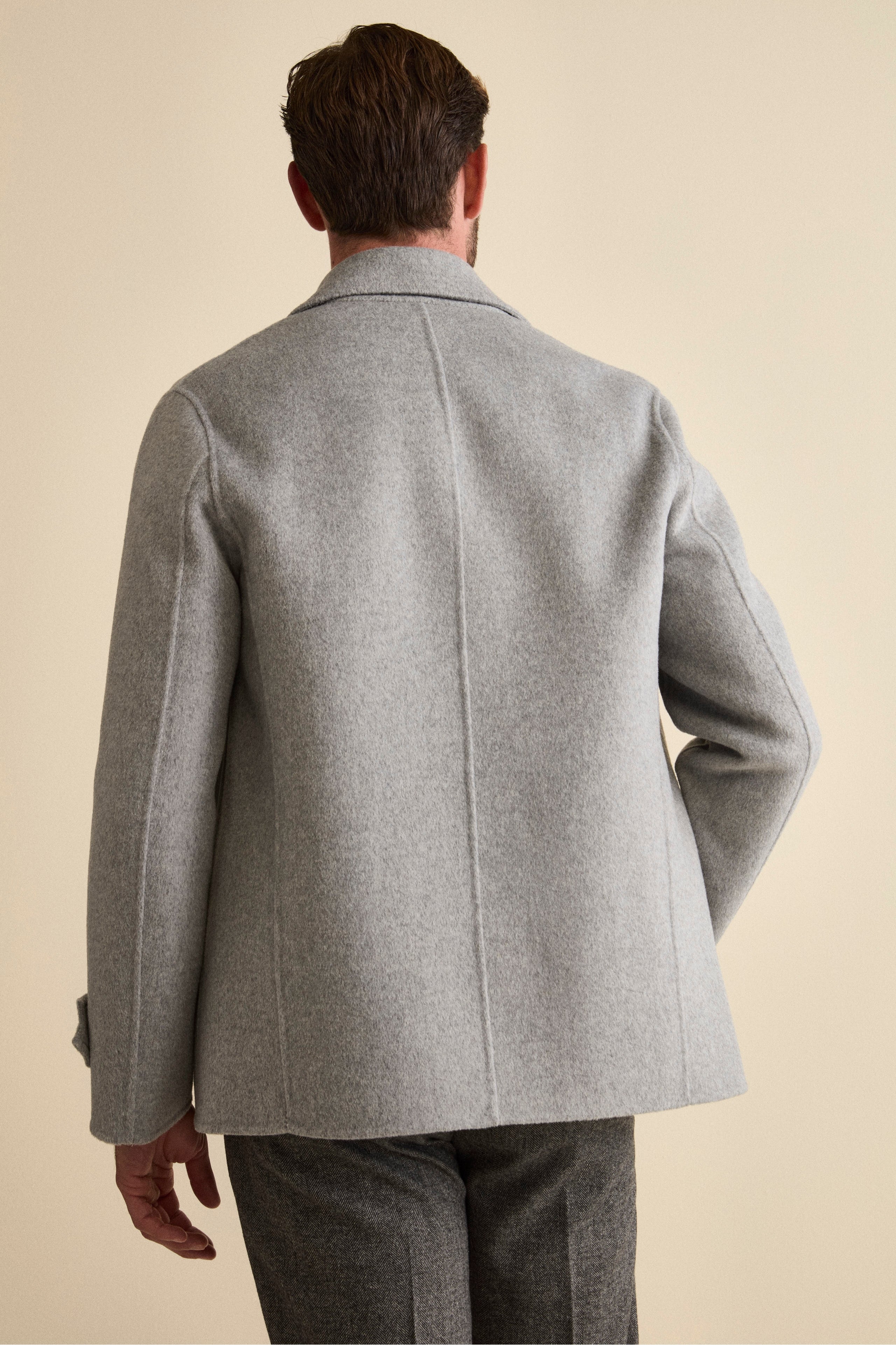 Double-Breasted Peacoat in Wool Blend - Light grey