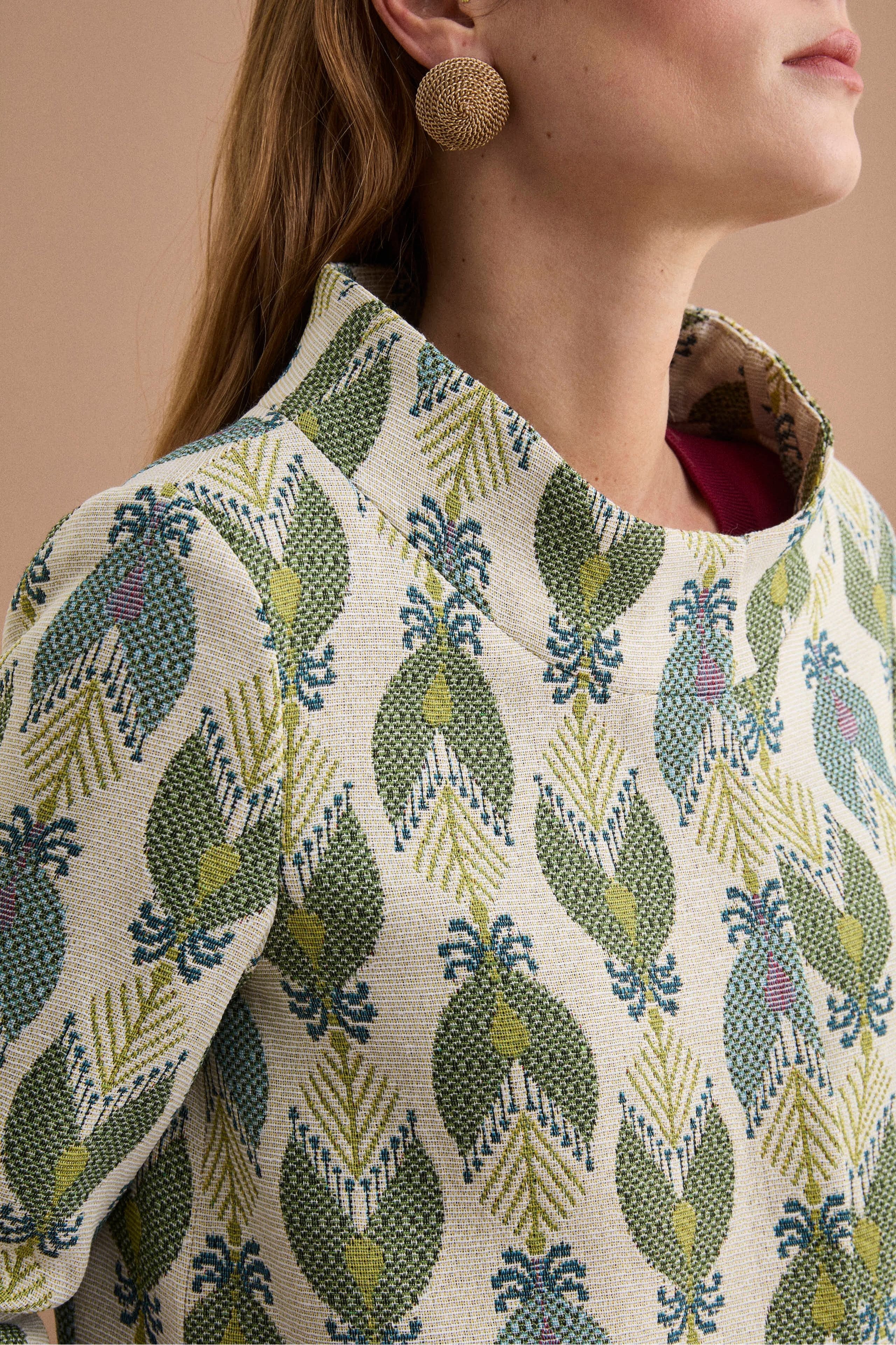 Leichter Gefütterter Mantel im Jacquardmuster - Grünes Muster