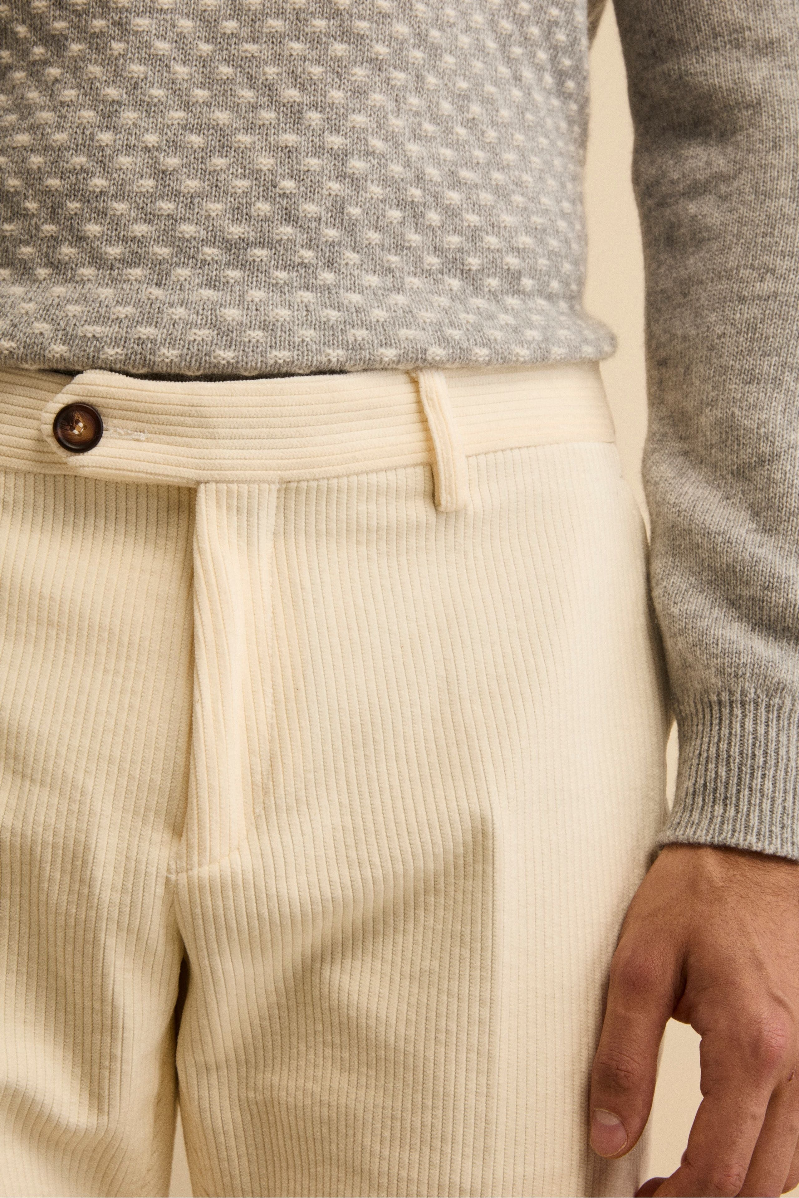 Regular Fit Velvet Trousers - WHITE