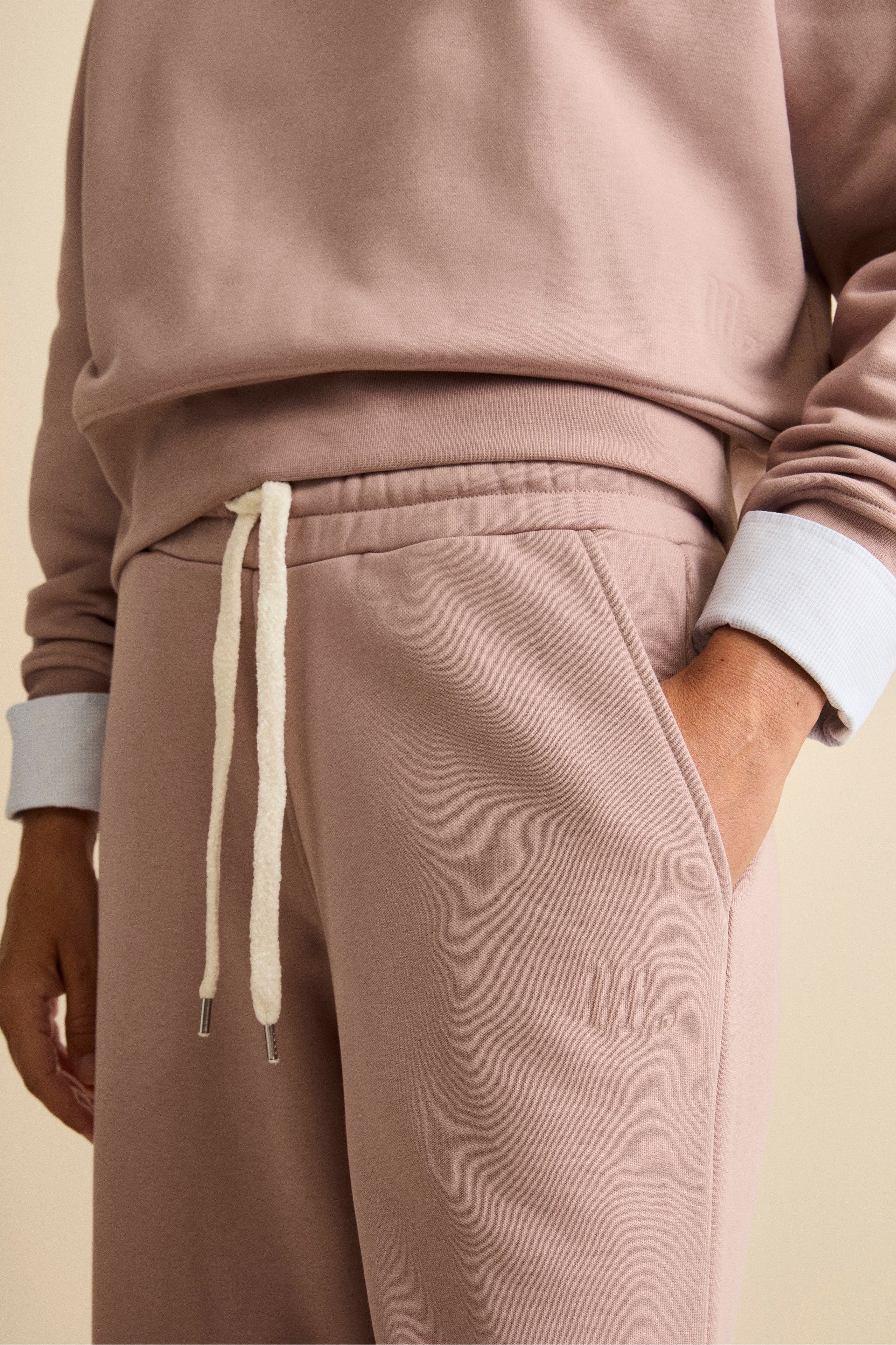 Wide-Leg Cotton Sport Trousers - Old pink