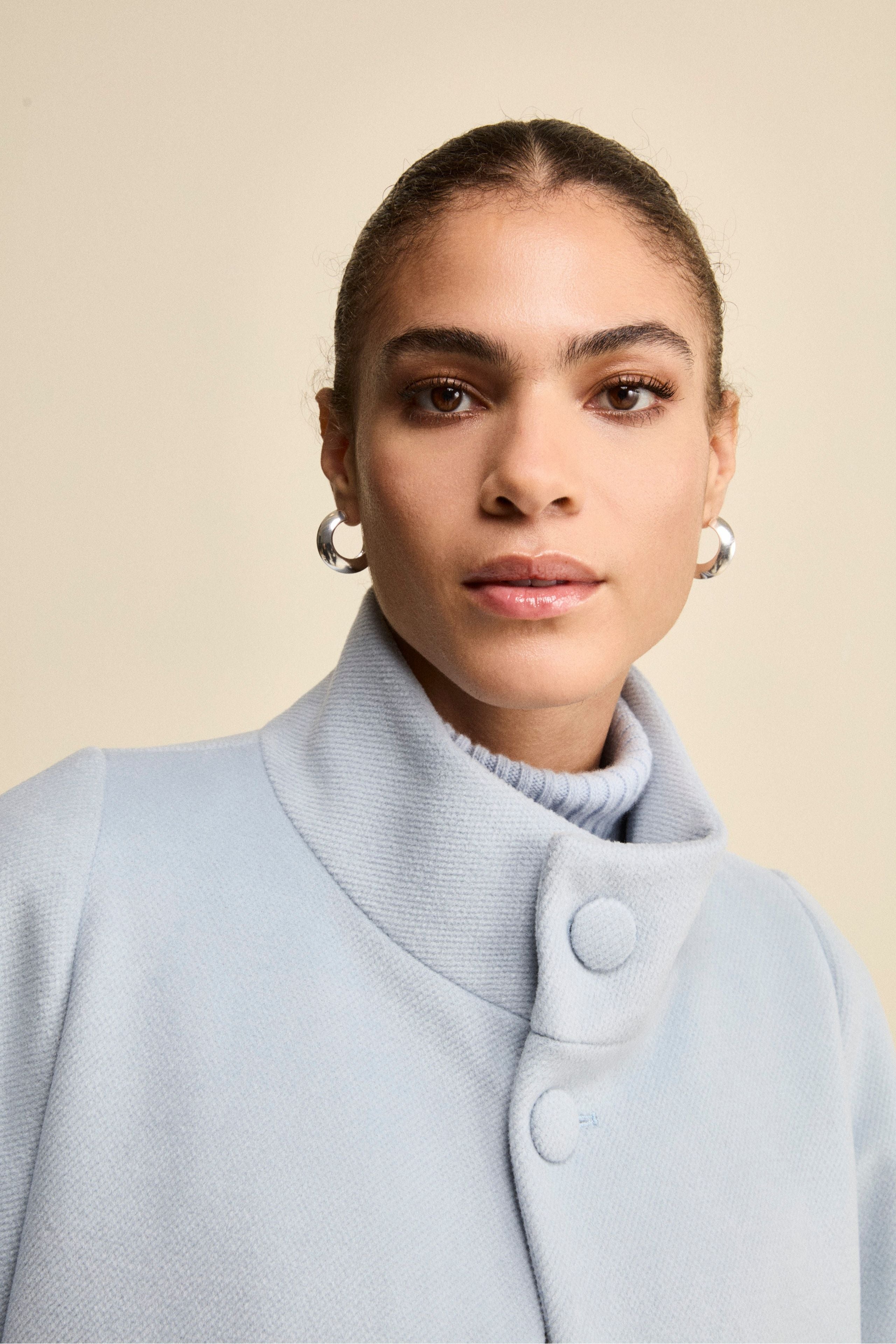 Short Flared Coat with Lining - Dust grey