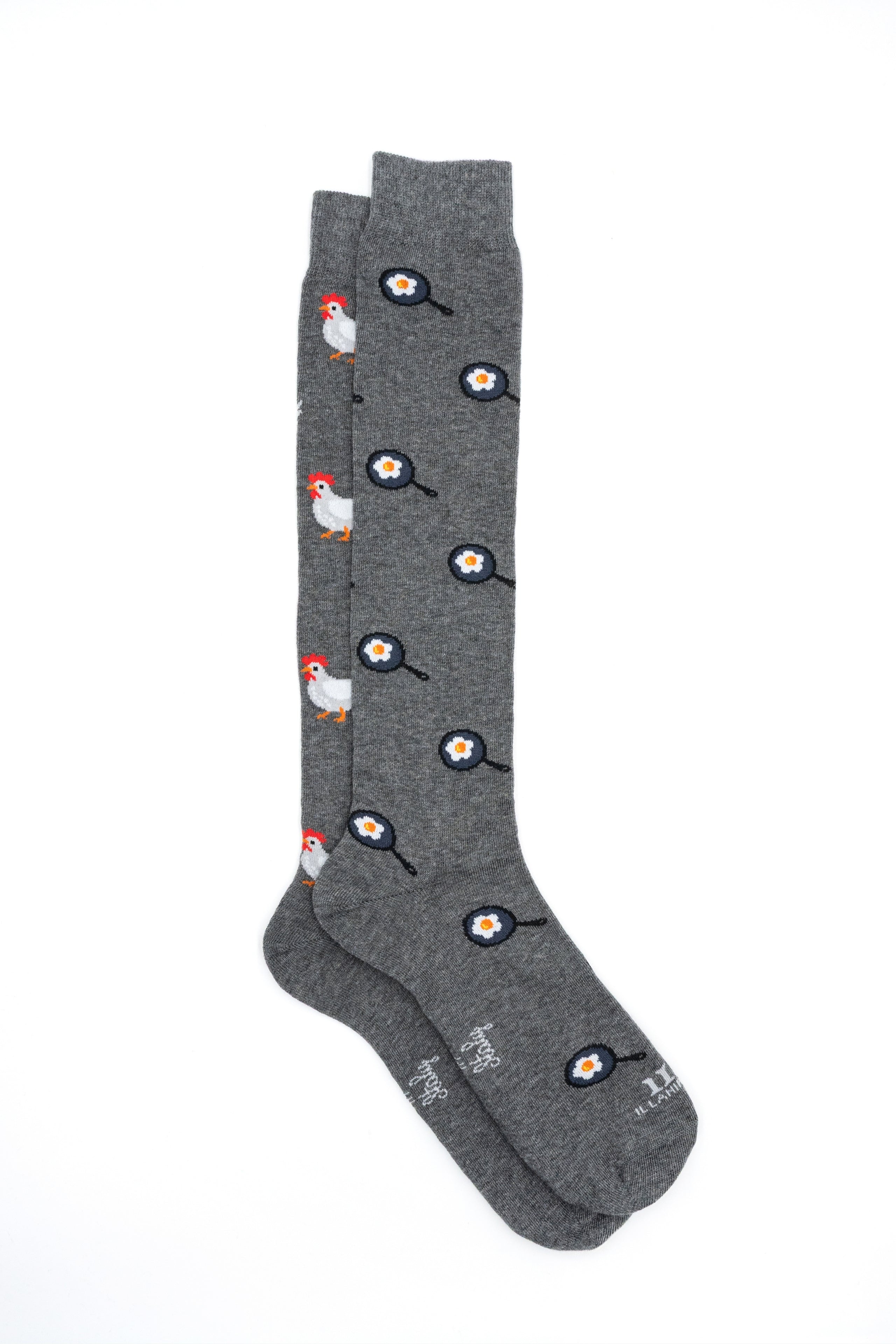Long Cotton Socks with Pattern - Medium grey
