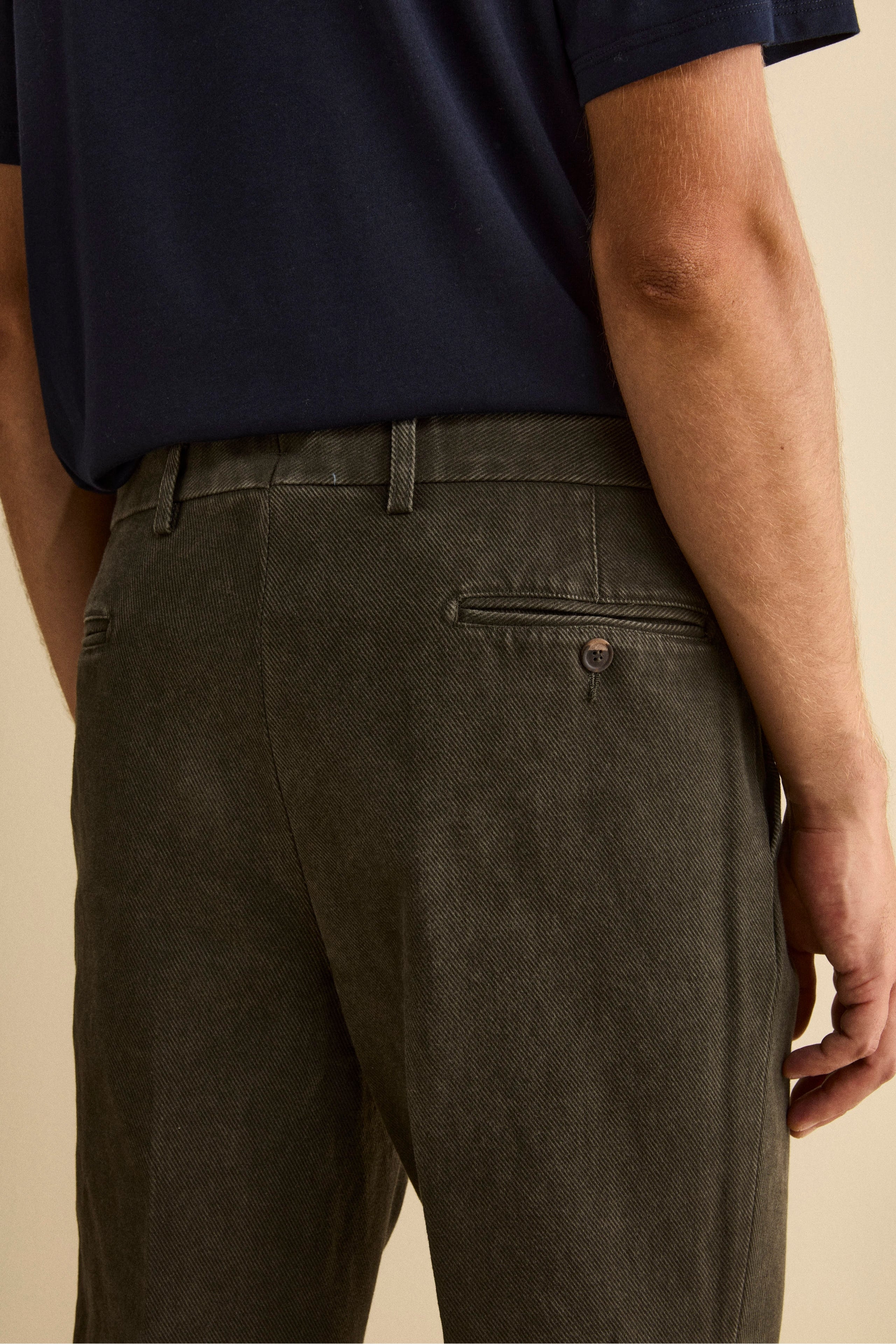 Cotton Slim Fit Pleated Trousers - Green