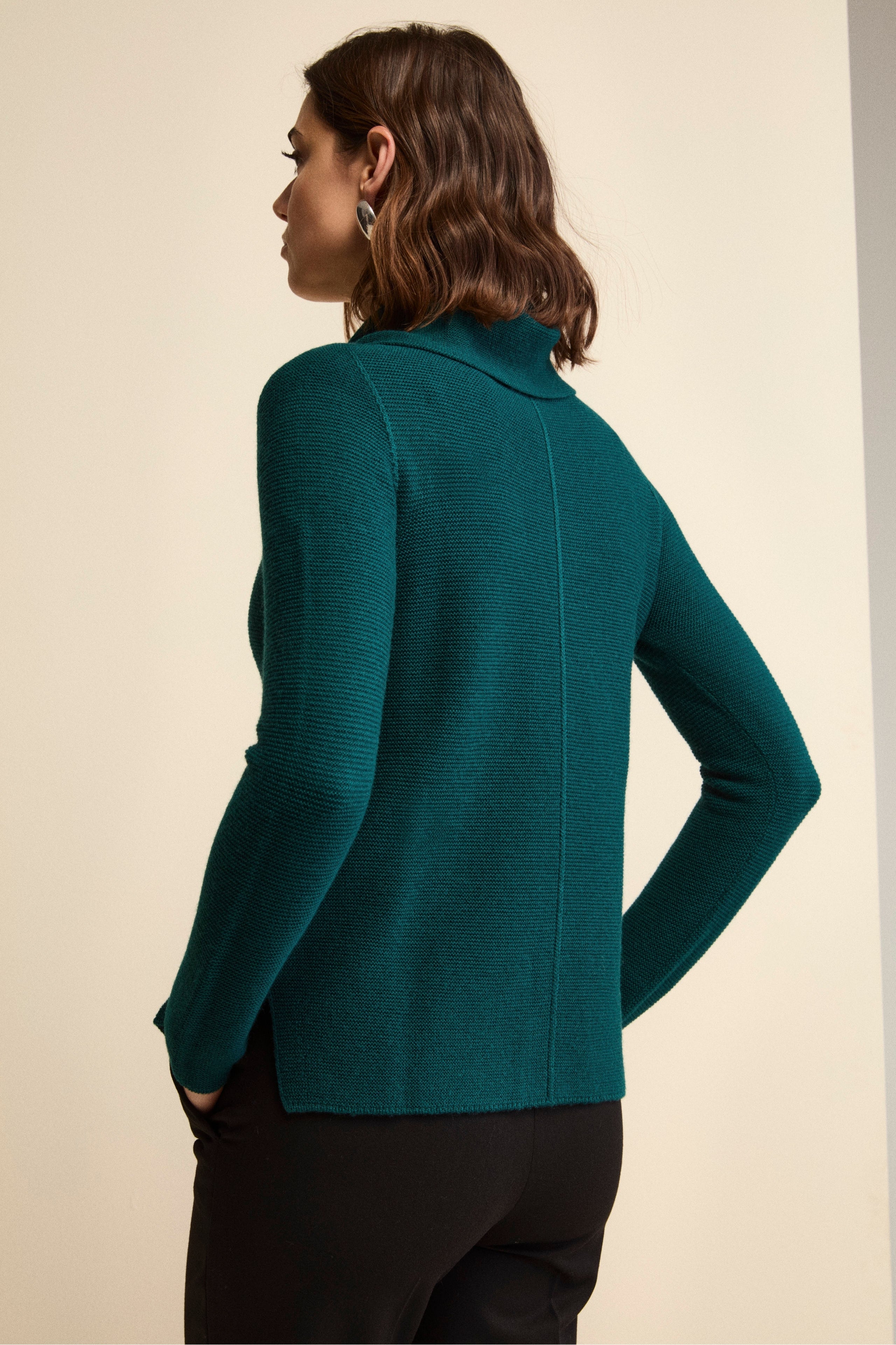 Sweater with Side Slits in Merino Wool - GREEN