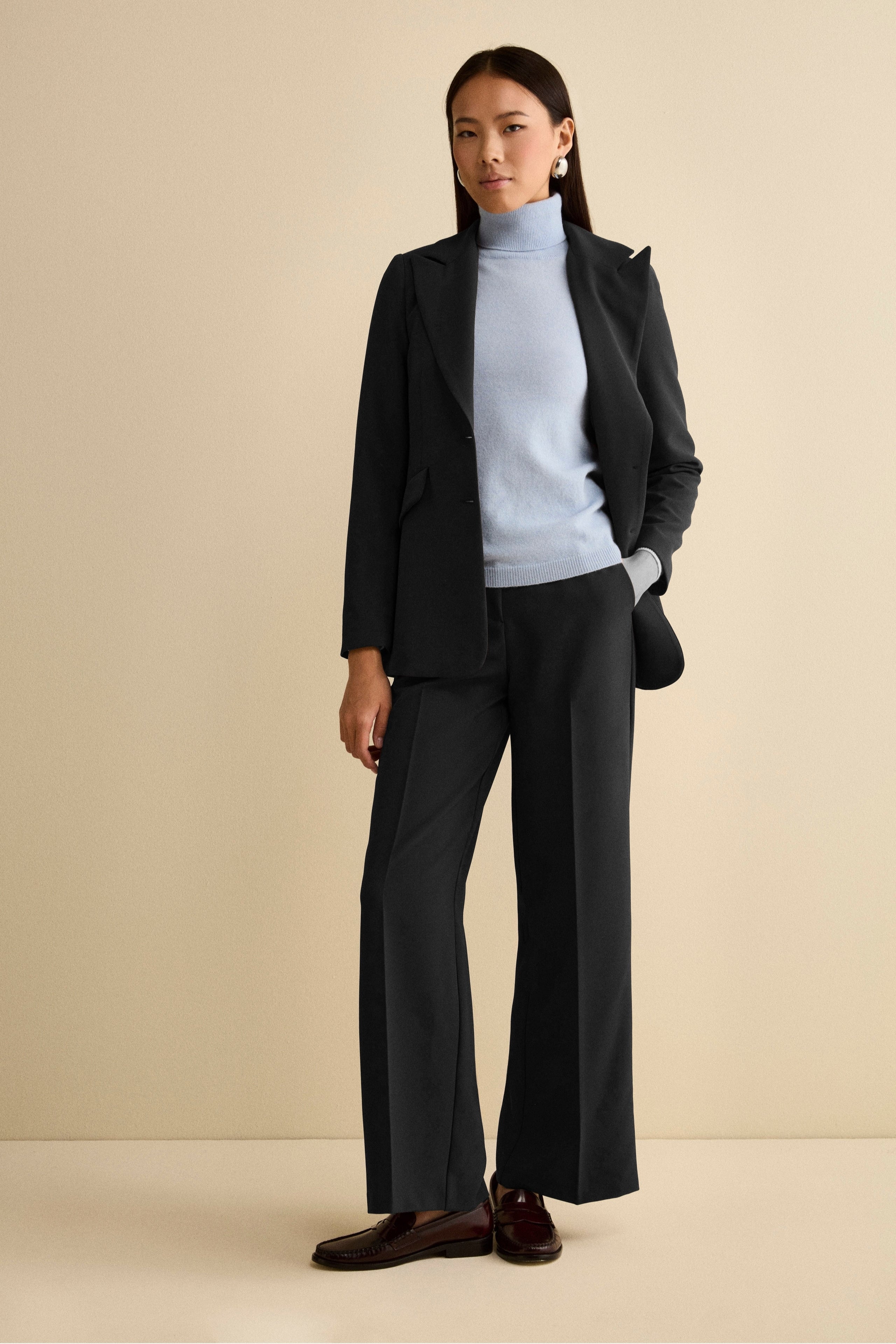 Wide-Leg Bi-Stretch Trousers - BLACK