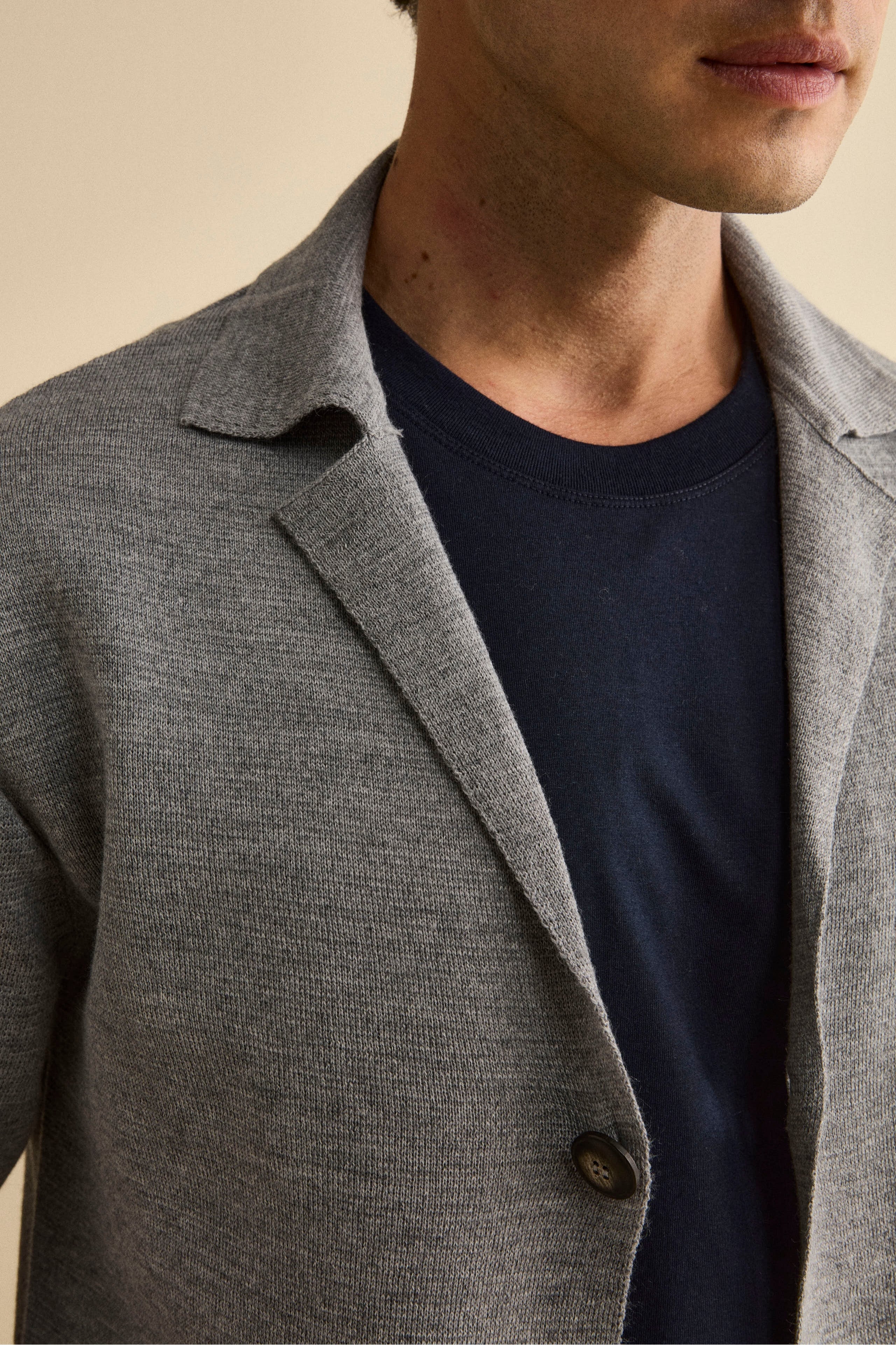 Wool-Blend Cardigan with Pockets and Buttons - GREY