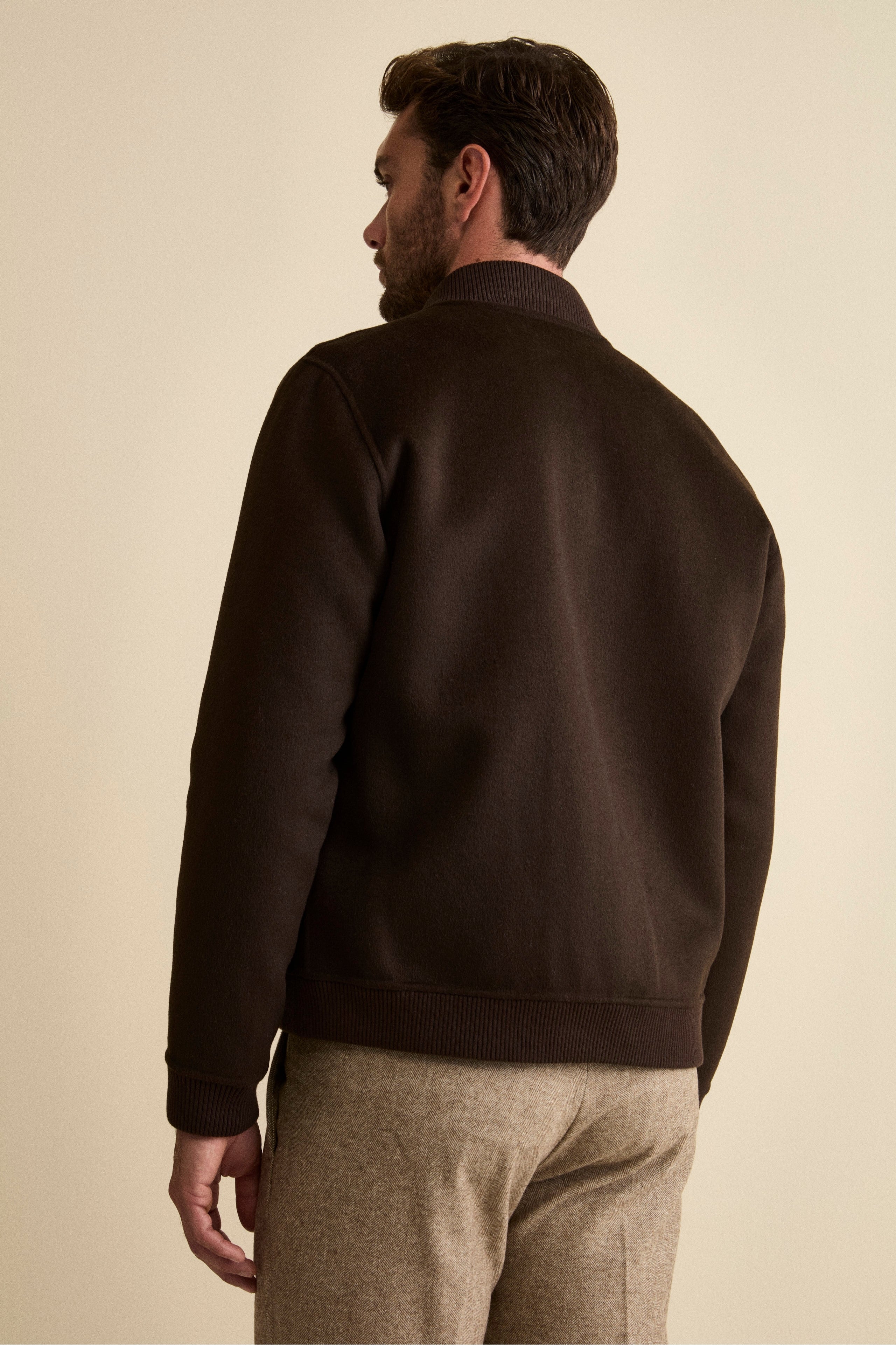 Wool Bomber with Pockets - BROWN