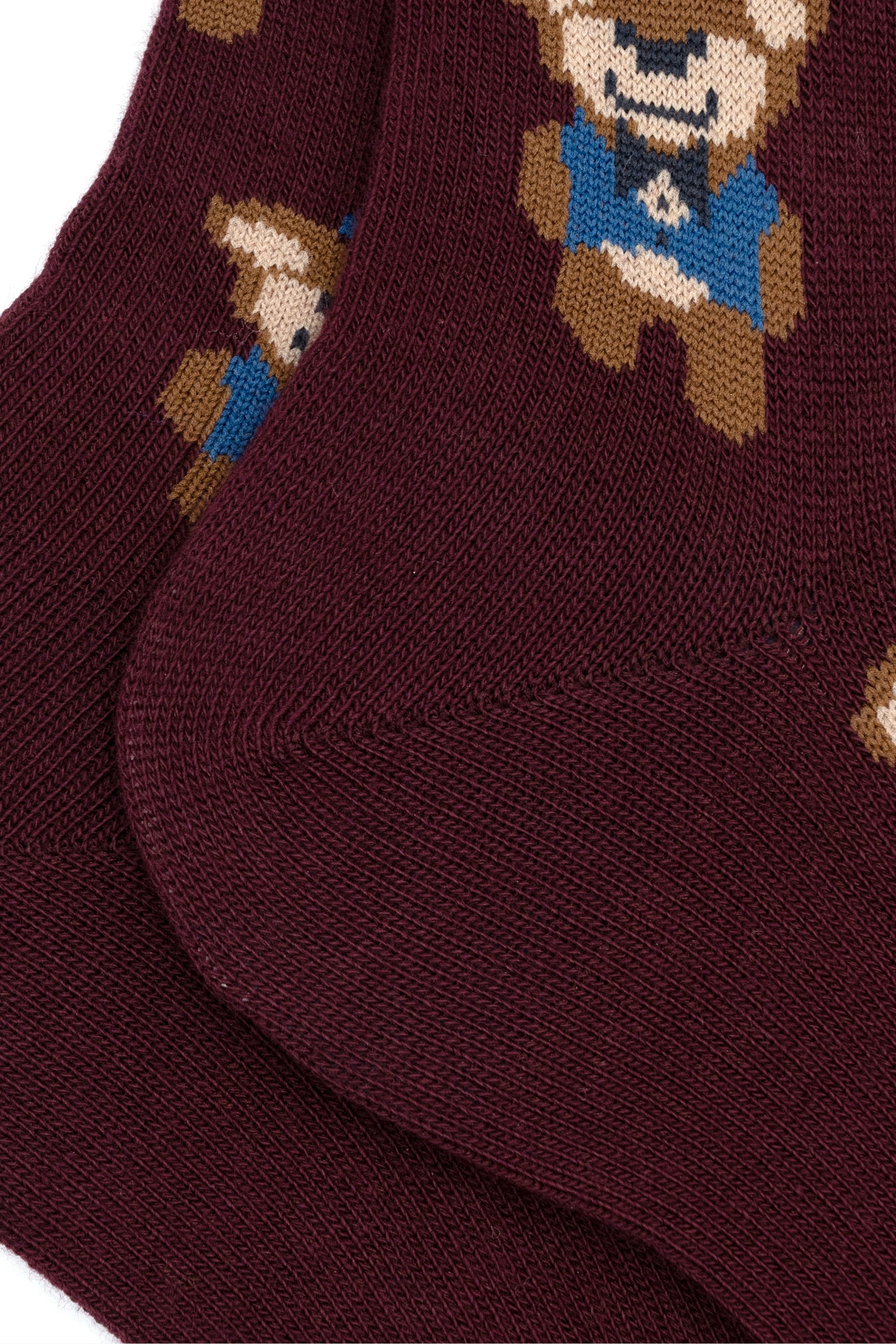 Short Socks with Teddy Bear Pattern - Burgundy