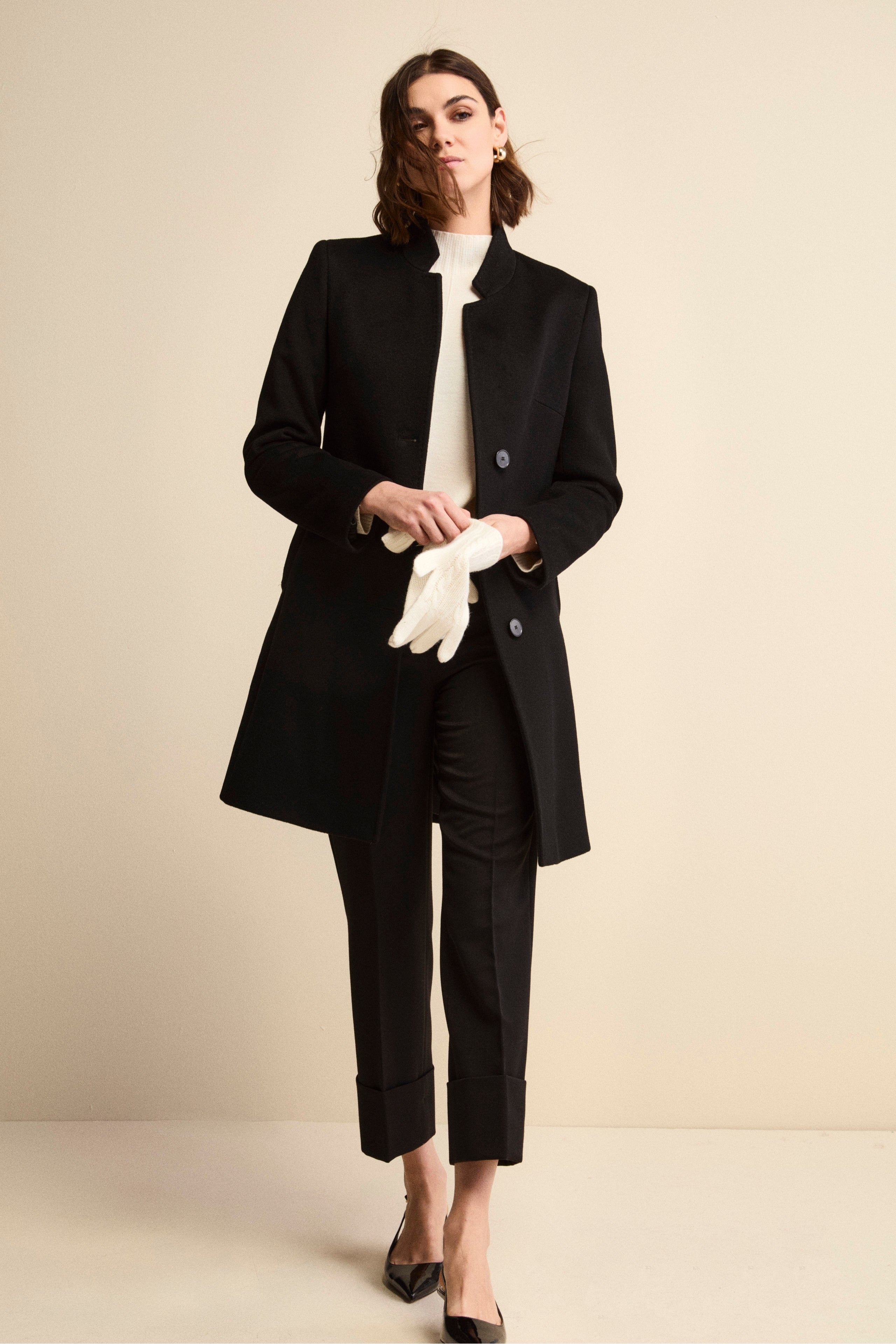 Cigarette Trousers with Pleats and Cuffs - BLACK