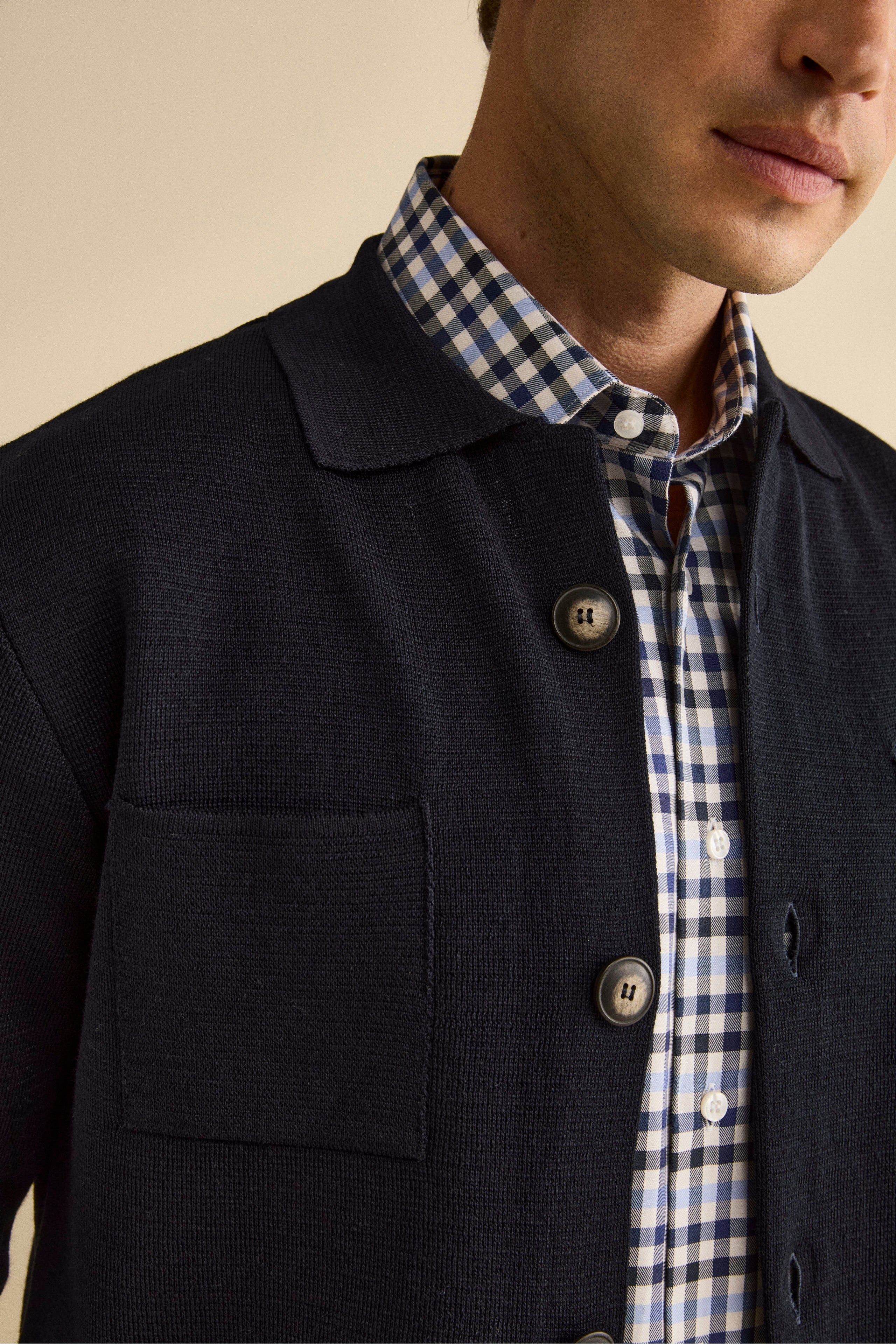 Wool-Blend Cardigan with Pockets - BLUE