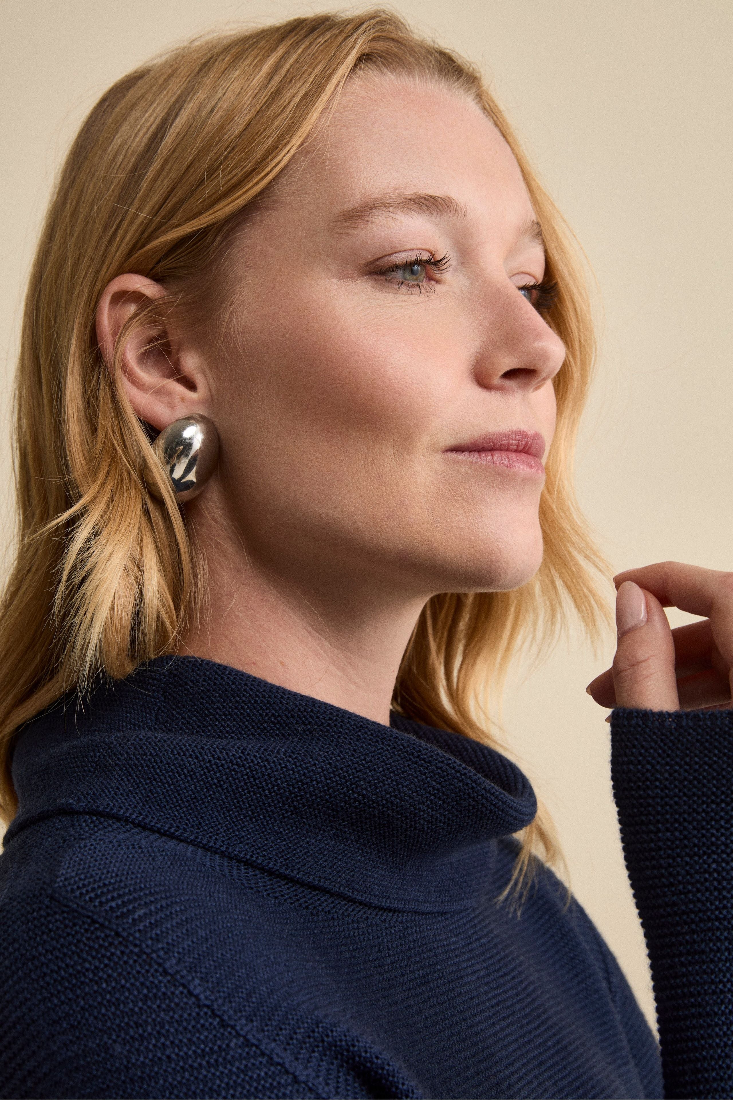 Sweater with Side Slits in Merino Wool - Navy blue