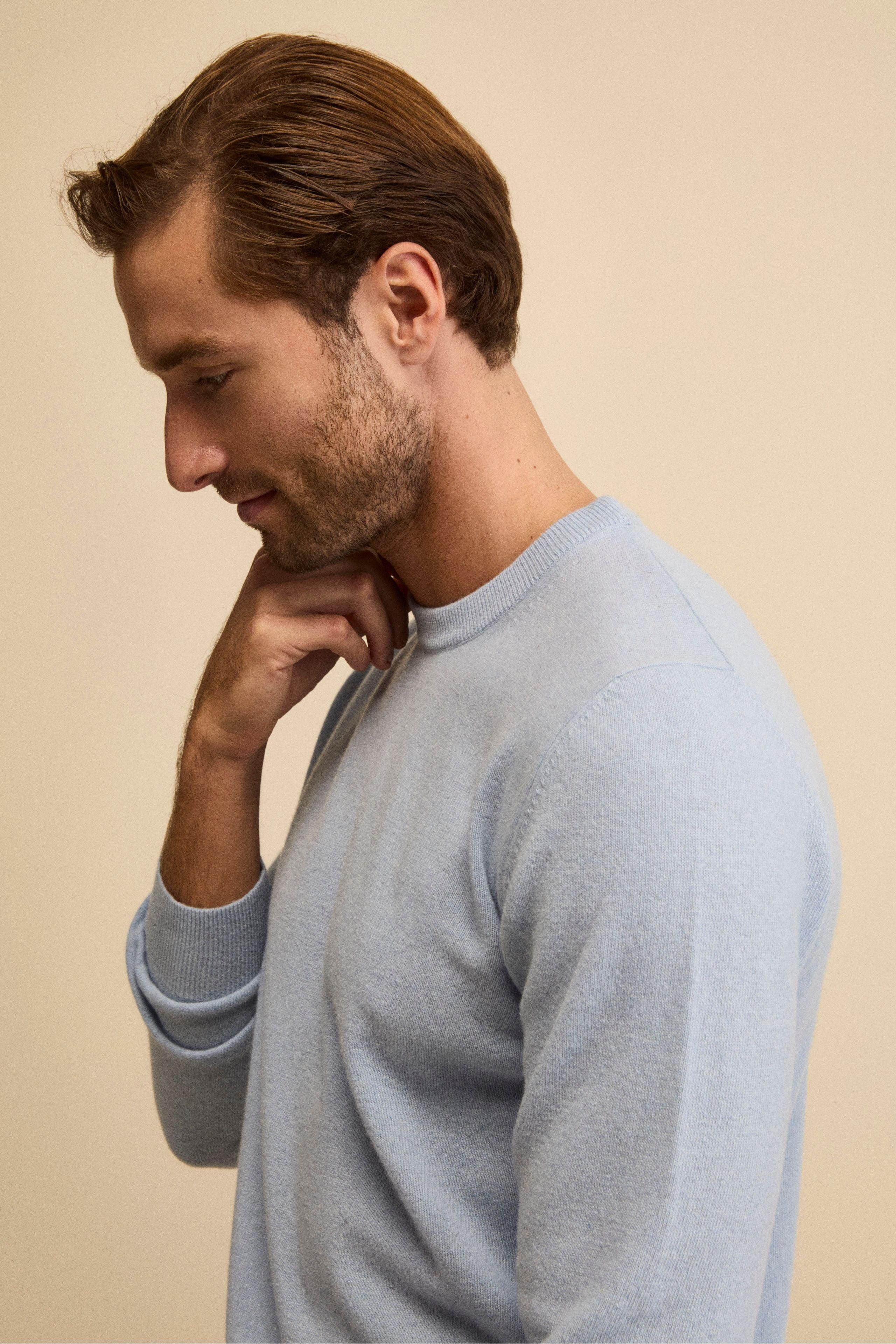 Crew-neck sweater in wool - Light blue