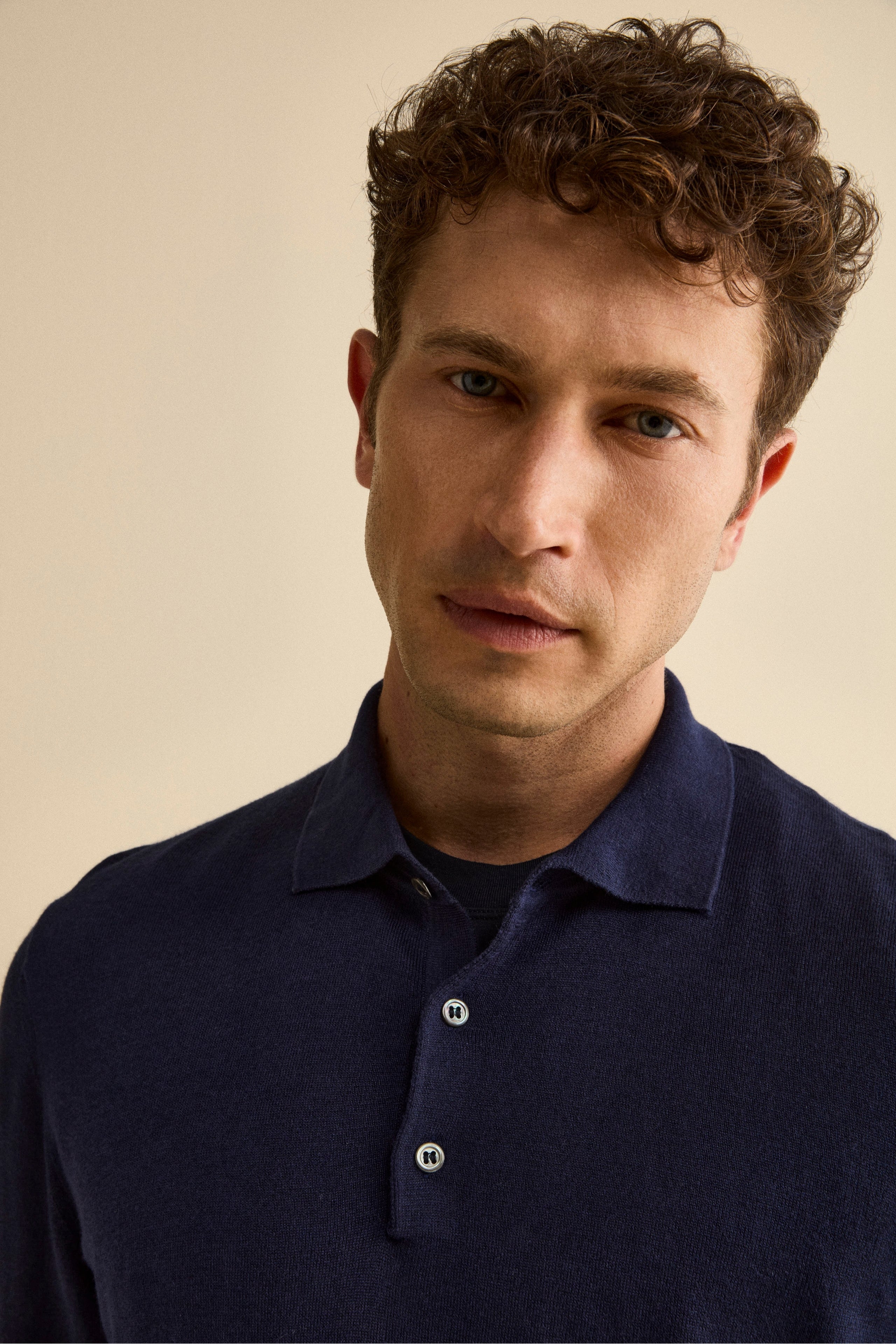 Buttoned Polo Shirt in Silk and Cashmere - MIDNIGHT BLUE