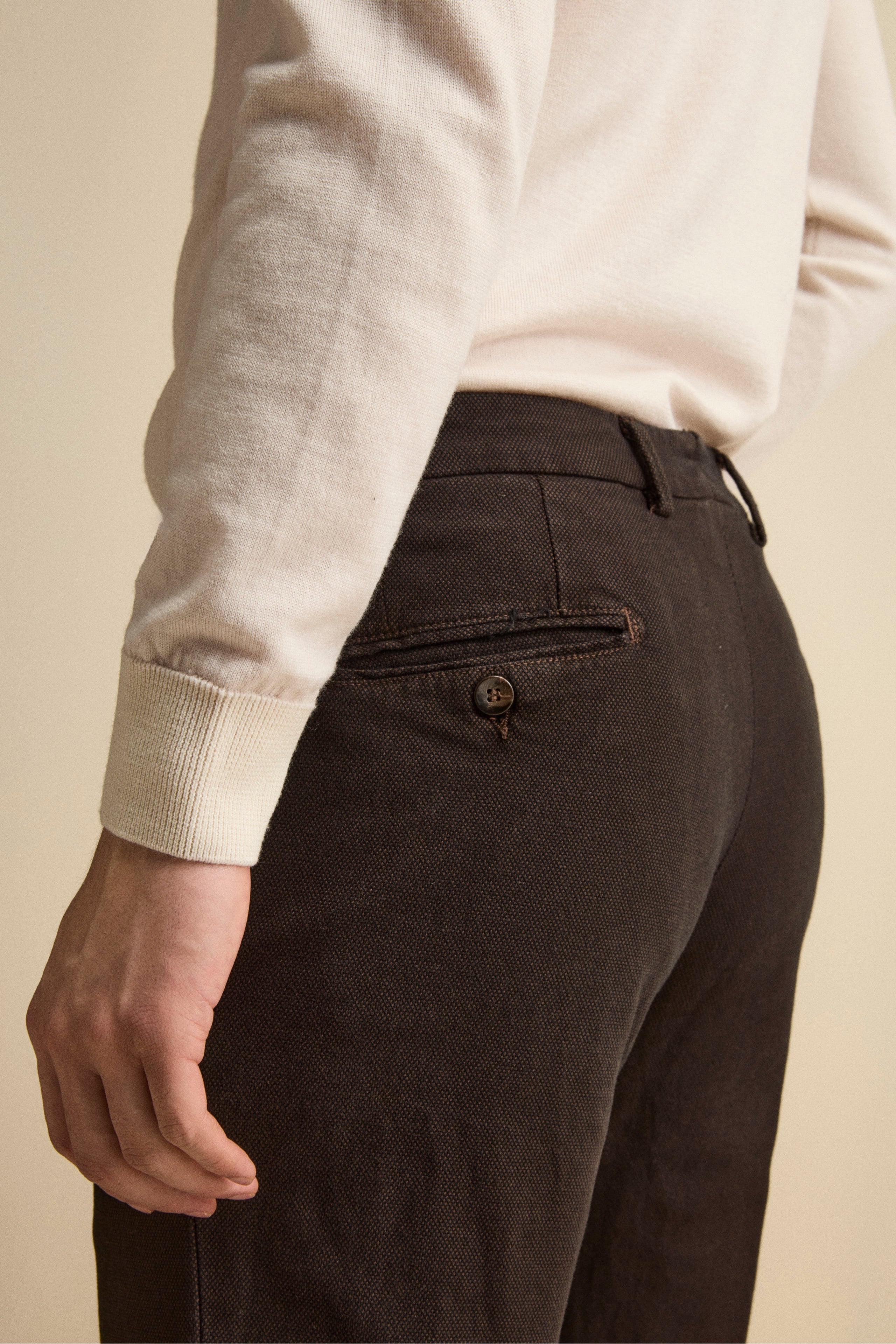 Birdseye Slim-Fit Cotton Trousers - Rust