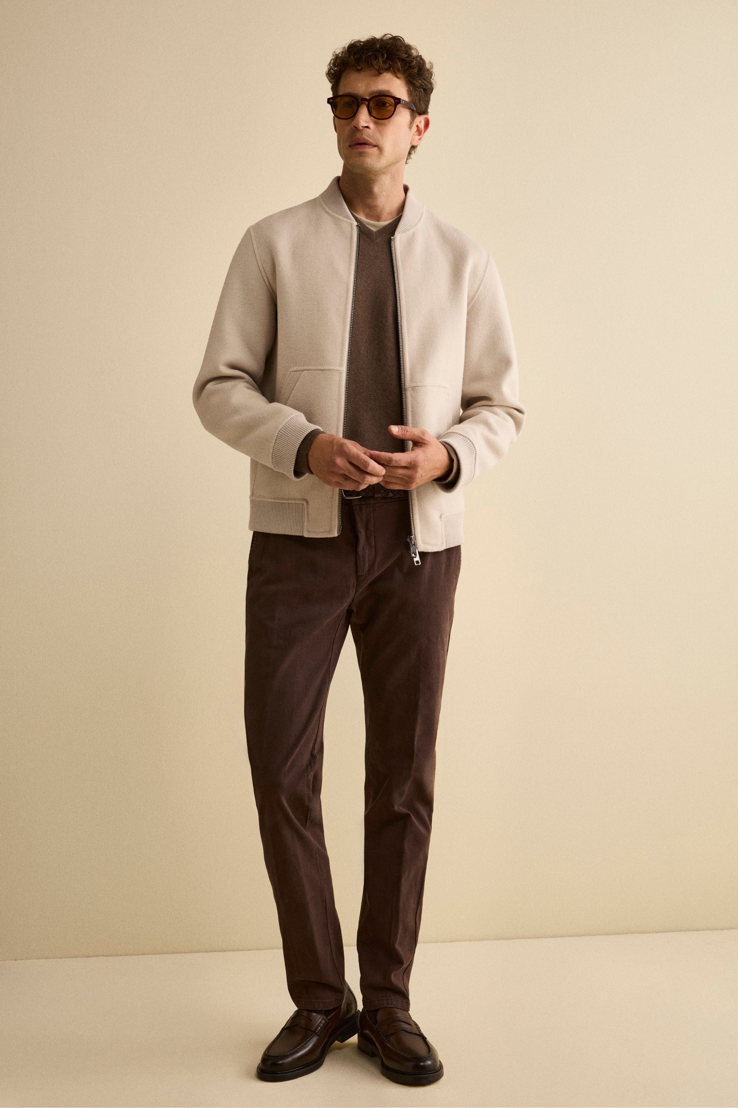 Stretch Cotton Canvas Slim Fit Trousers - Dark brown