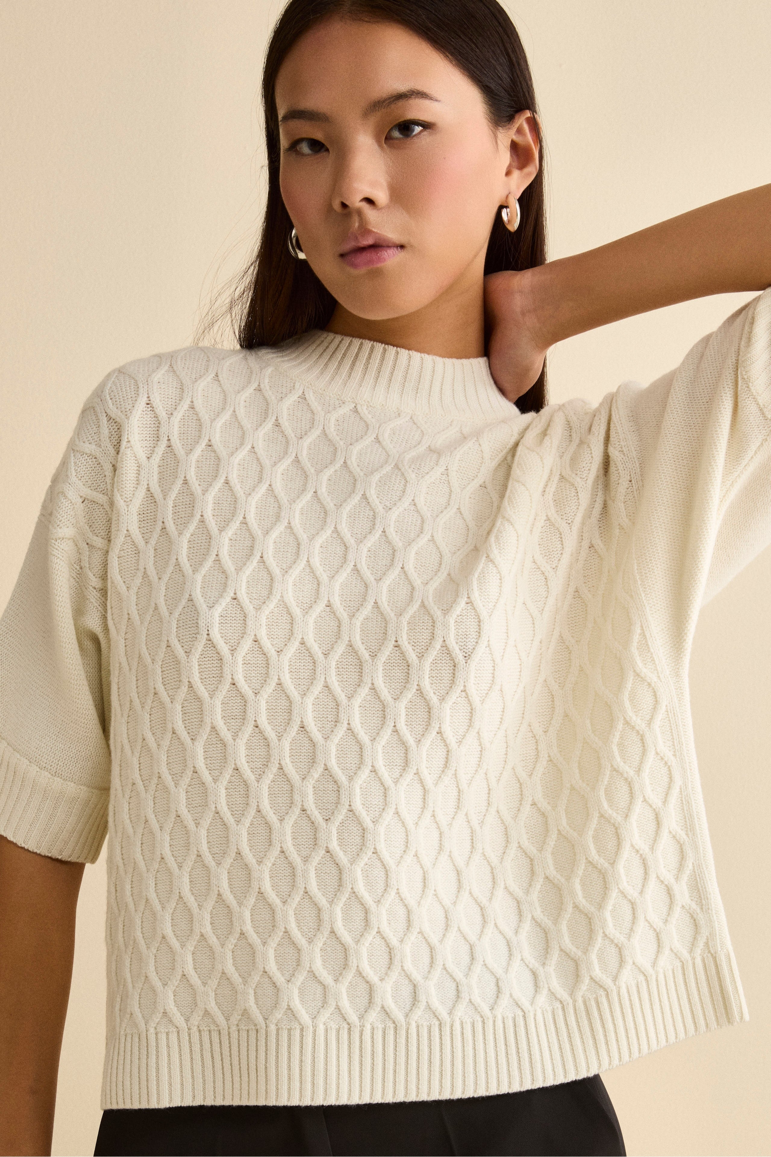 Short-Sleeve Crewneck in Merino Wool - ECRU