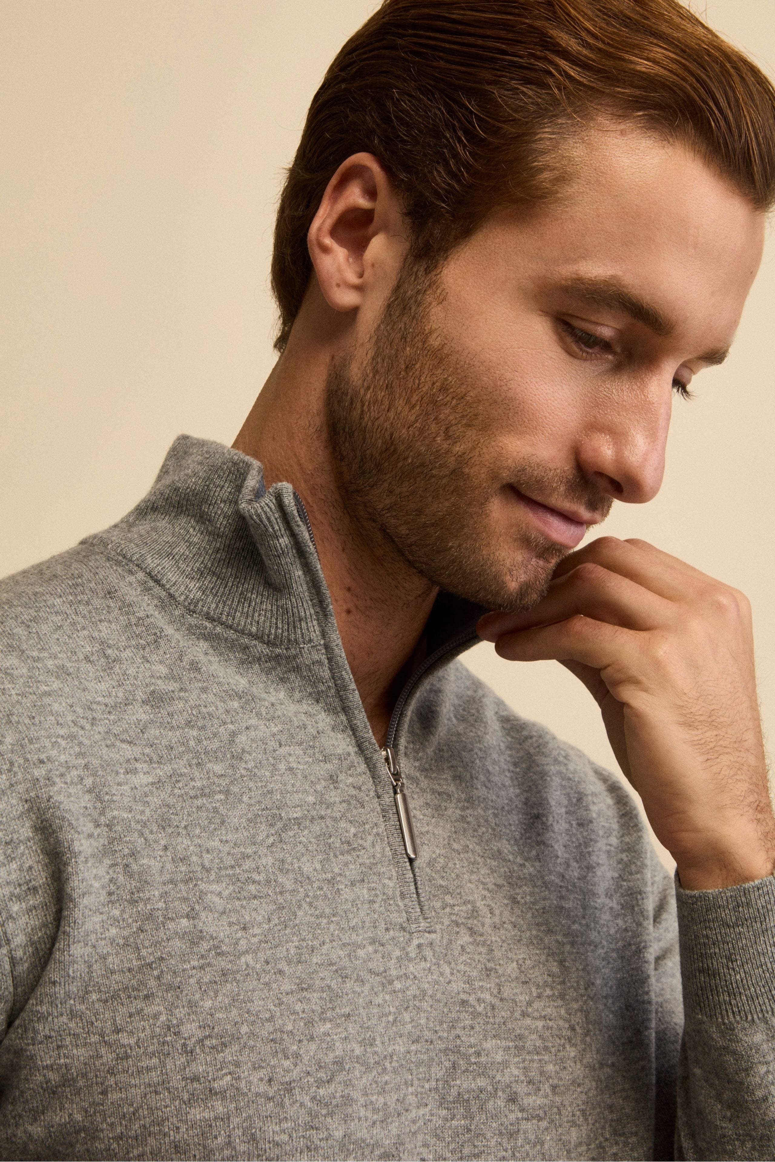 Turtleneck with Zip in Wool and Cashmere - Grey melange