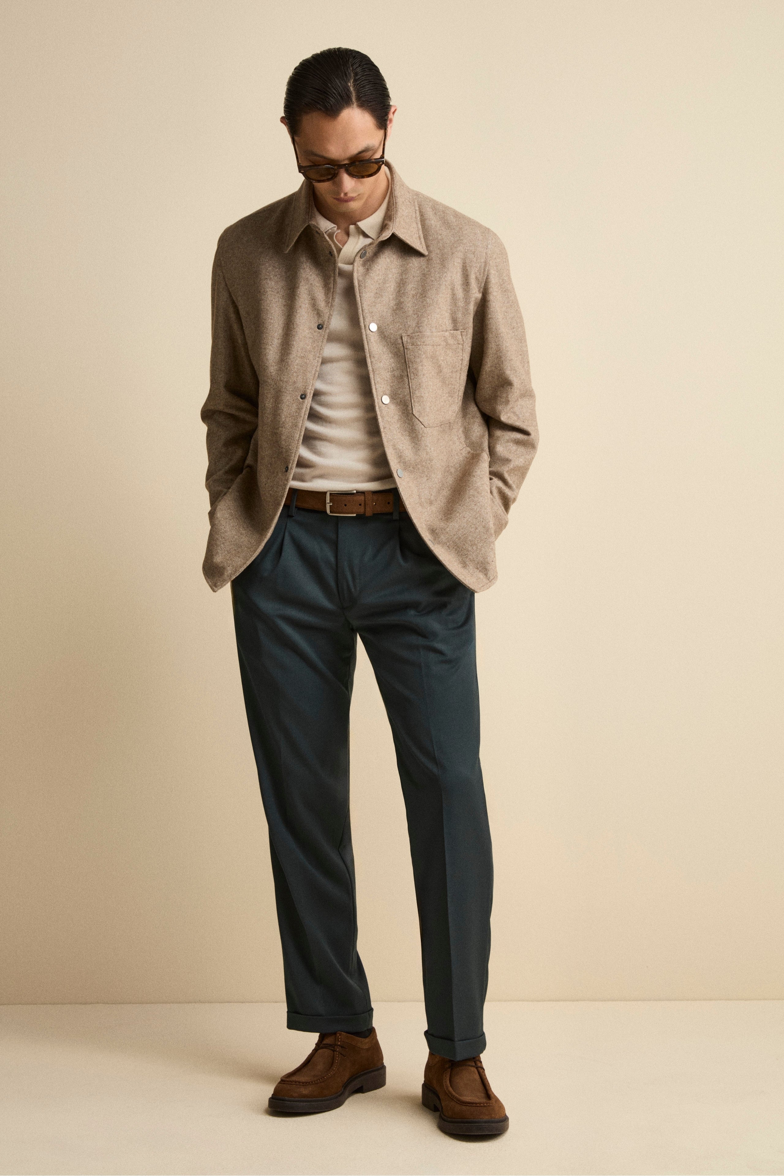 Straight-Leg Wool-Blend Trousers with Pleats and Cuffed Hem - Dark green