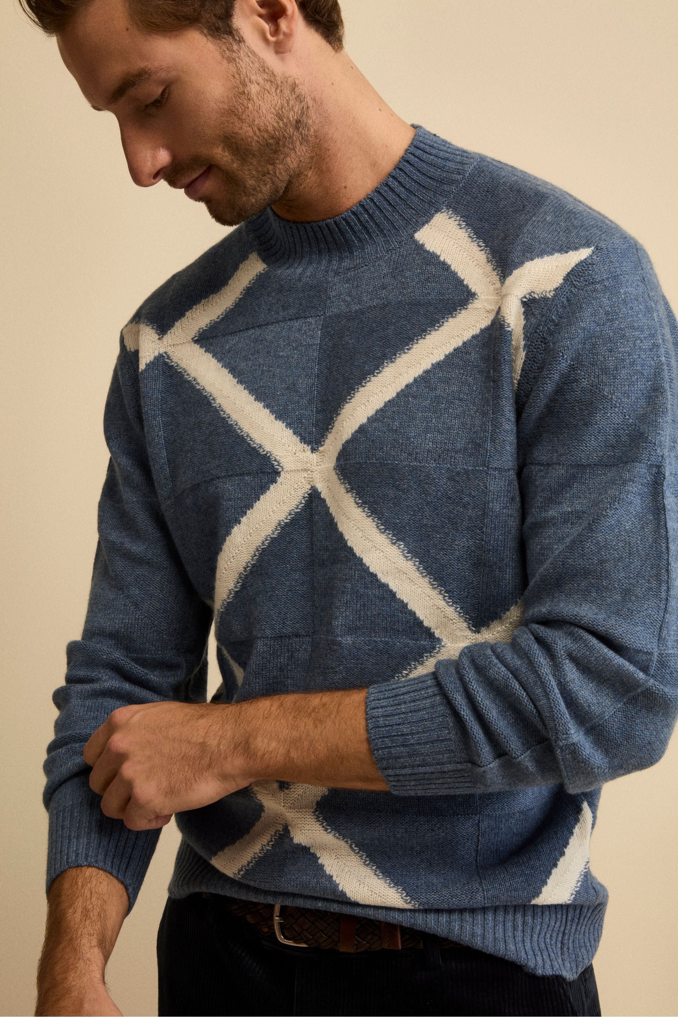 Jacquard Mock Neck in Wool and Cashmere - Melange Jeans