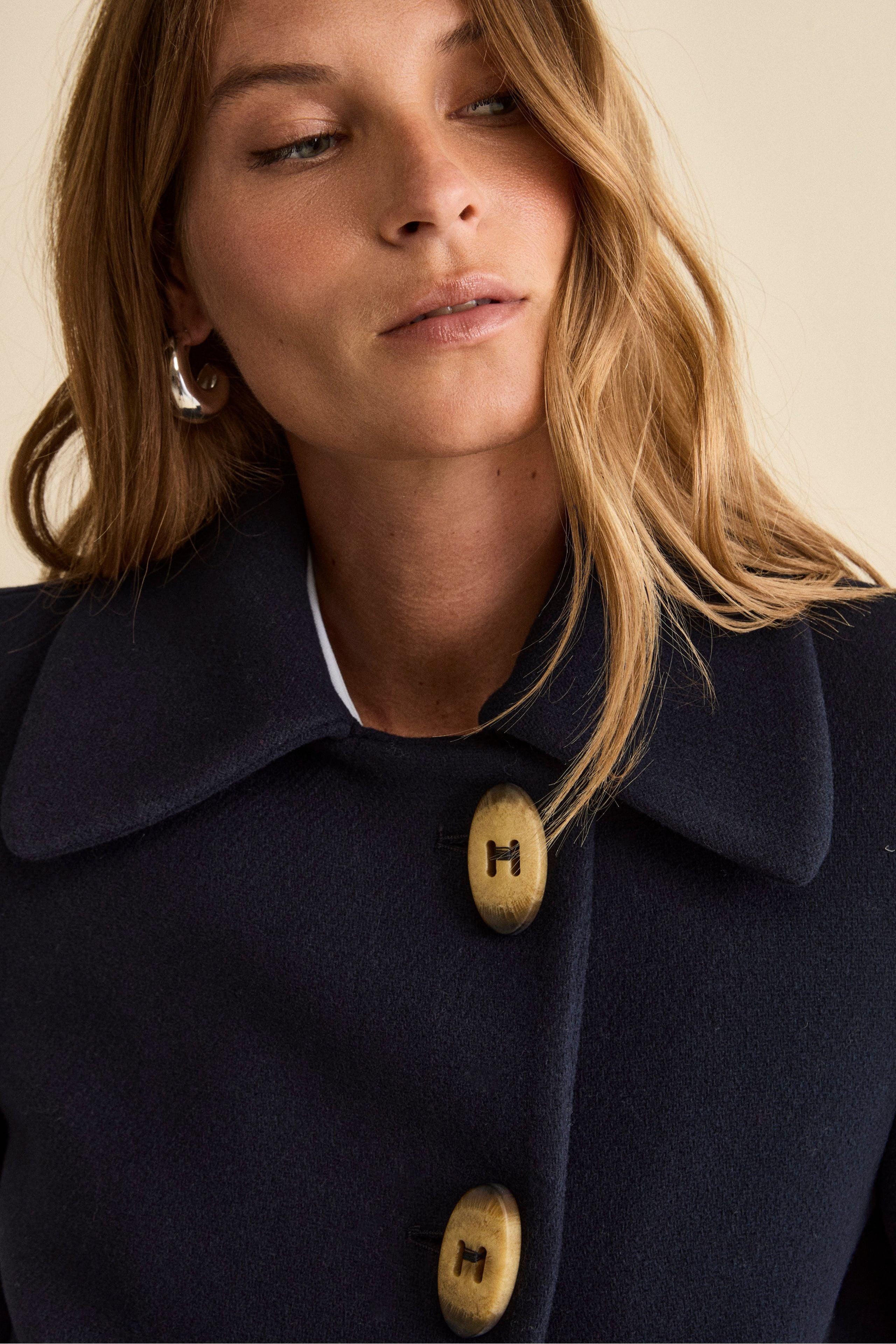 Short Flared Coat in Virgin Wool Blend - BLUE