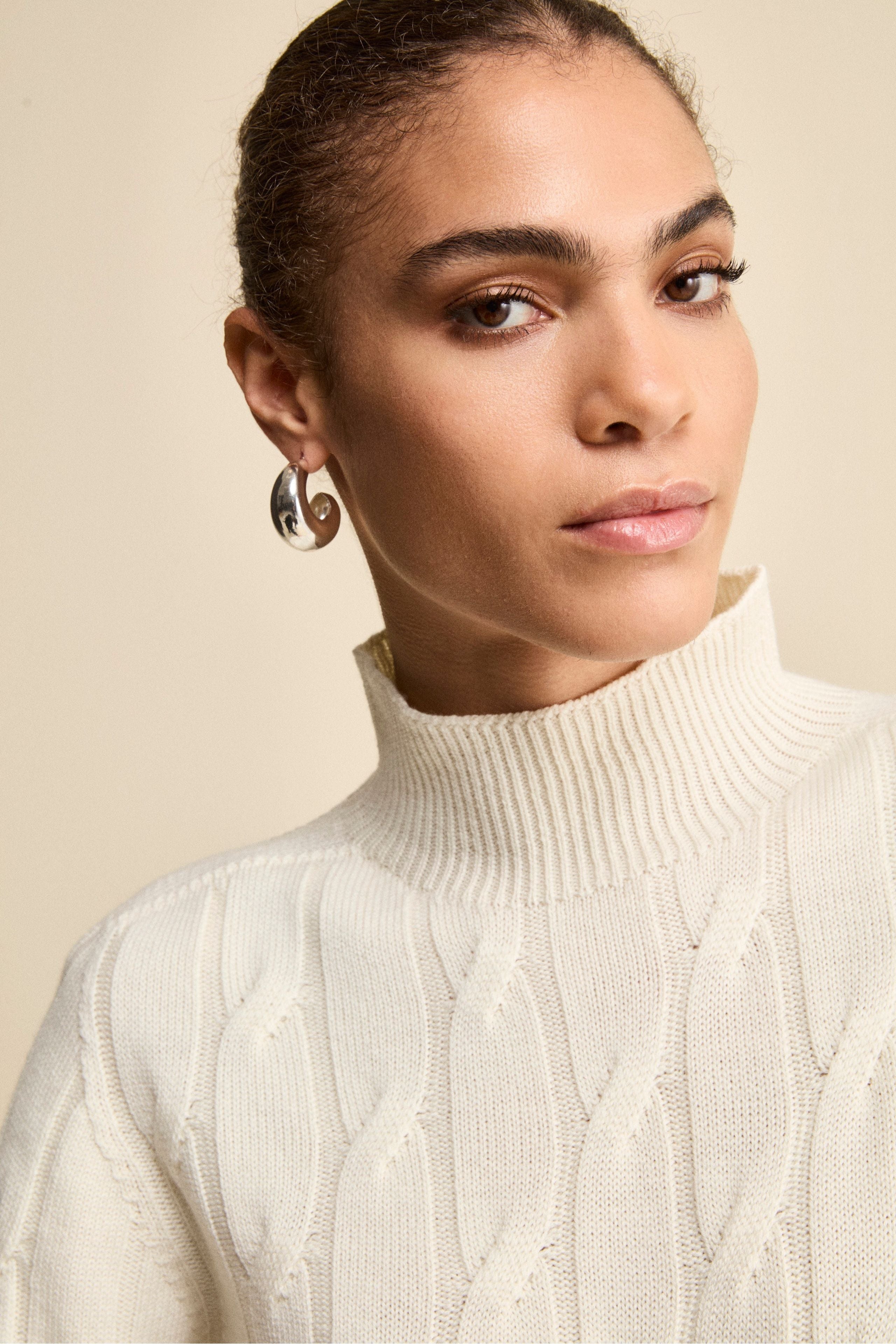 Cable-Knit Mock-Neck in Merino Wool - ECRU