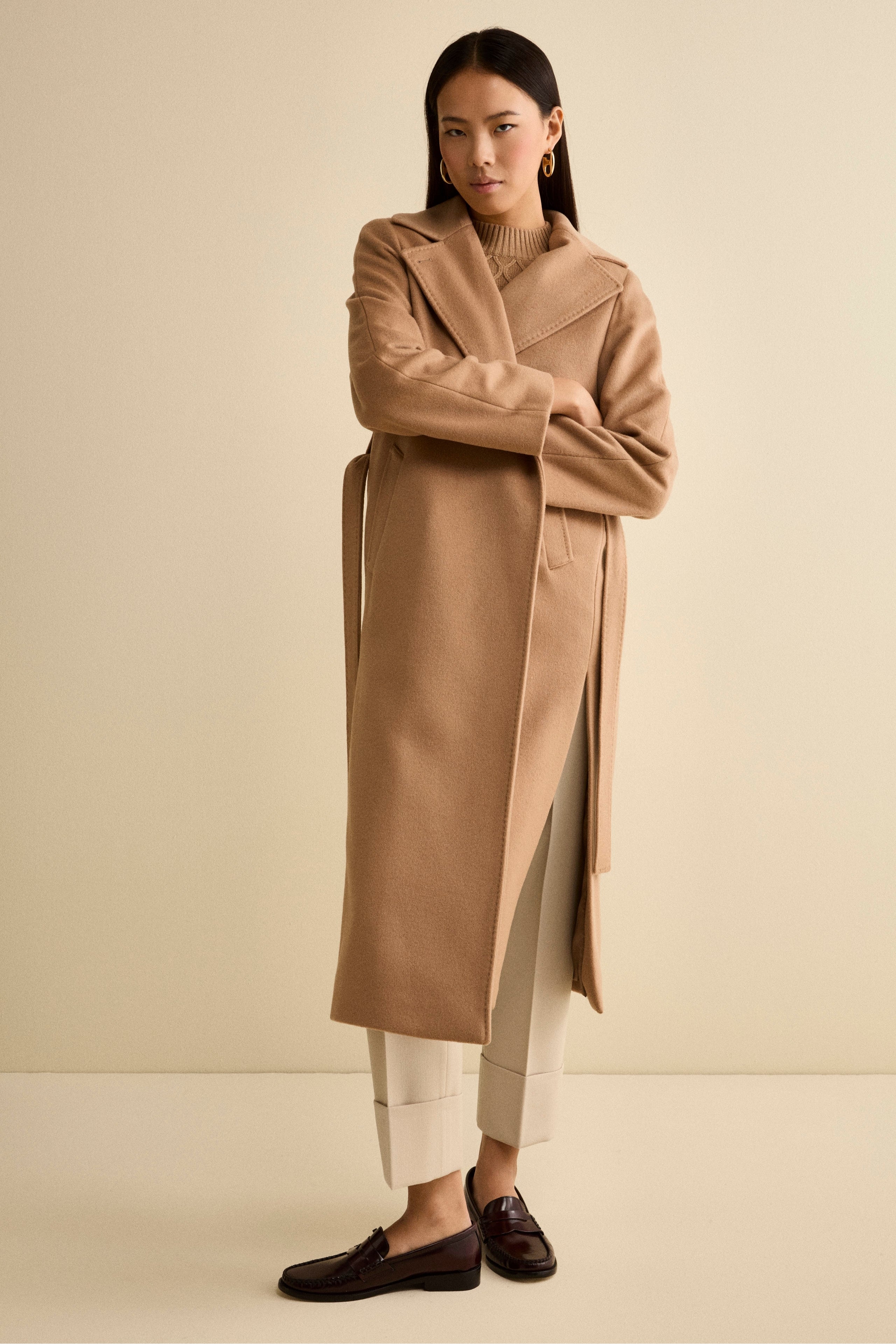 Long coat in wool and cashmere - CAMEL