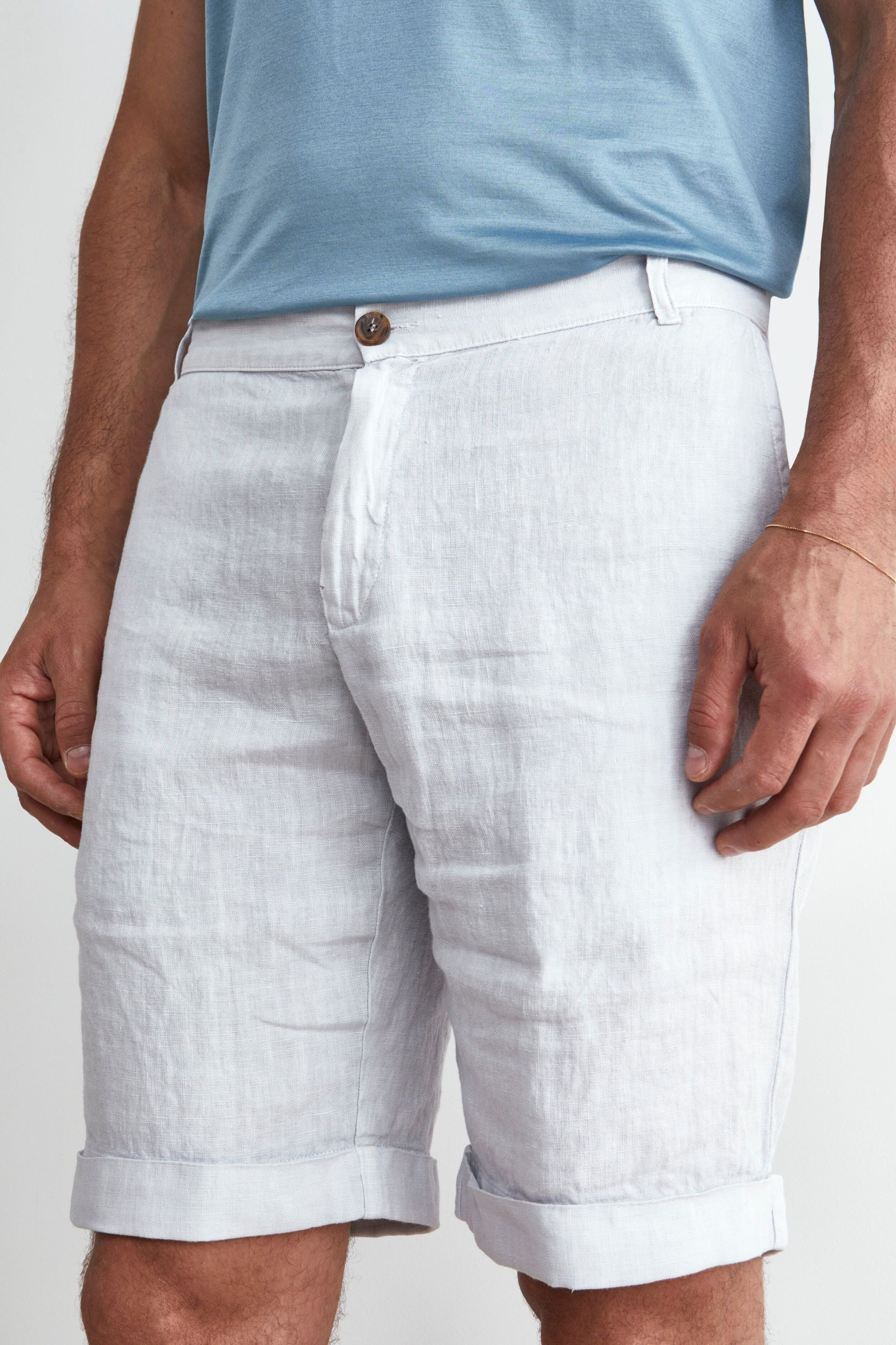 Bermuda in Lino con Risvolto - GHIACCIO