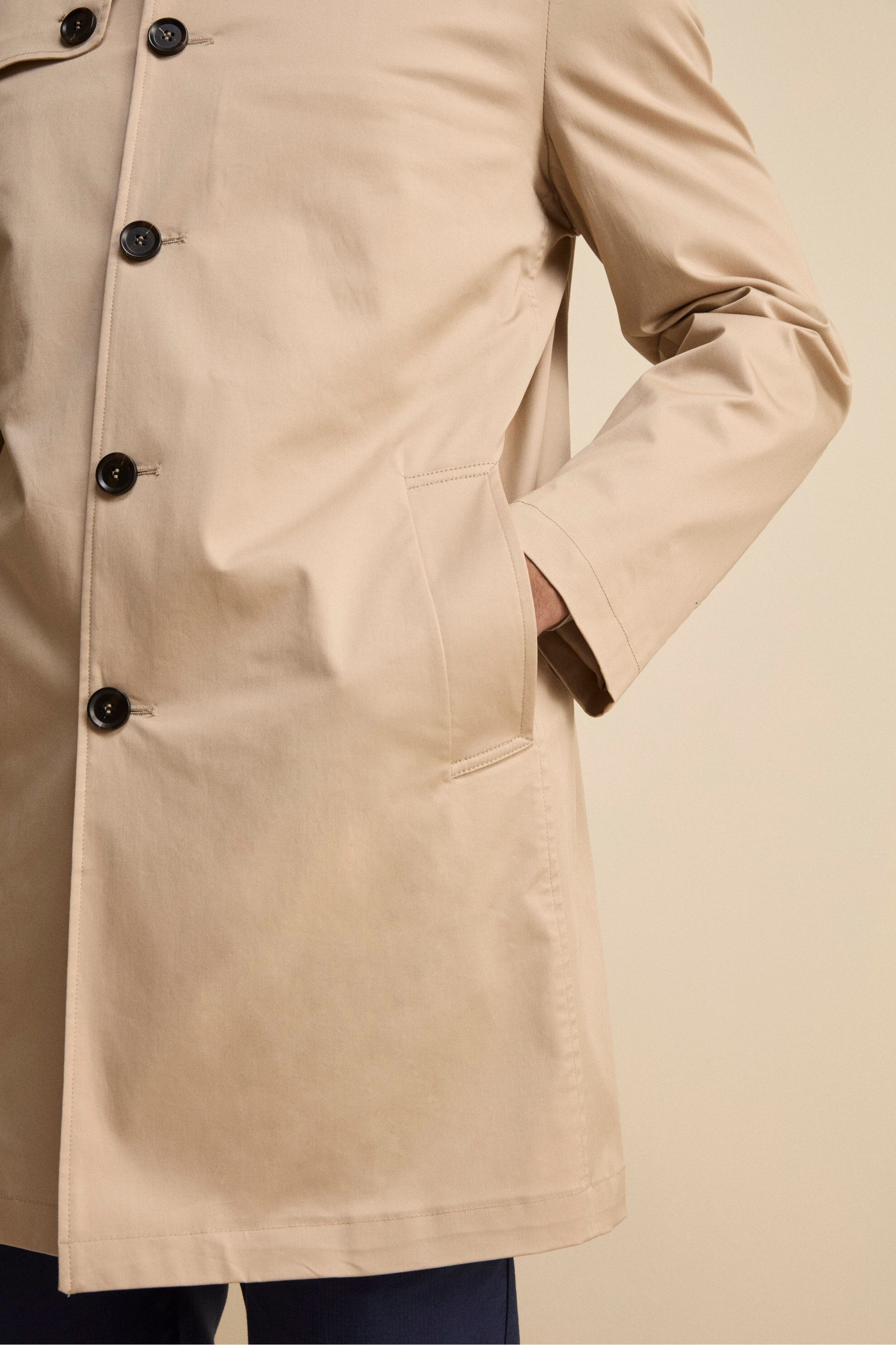 Trench Midi Monopetto in Cotone - BEIGE