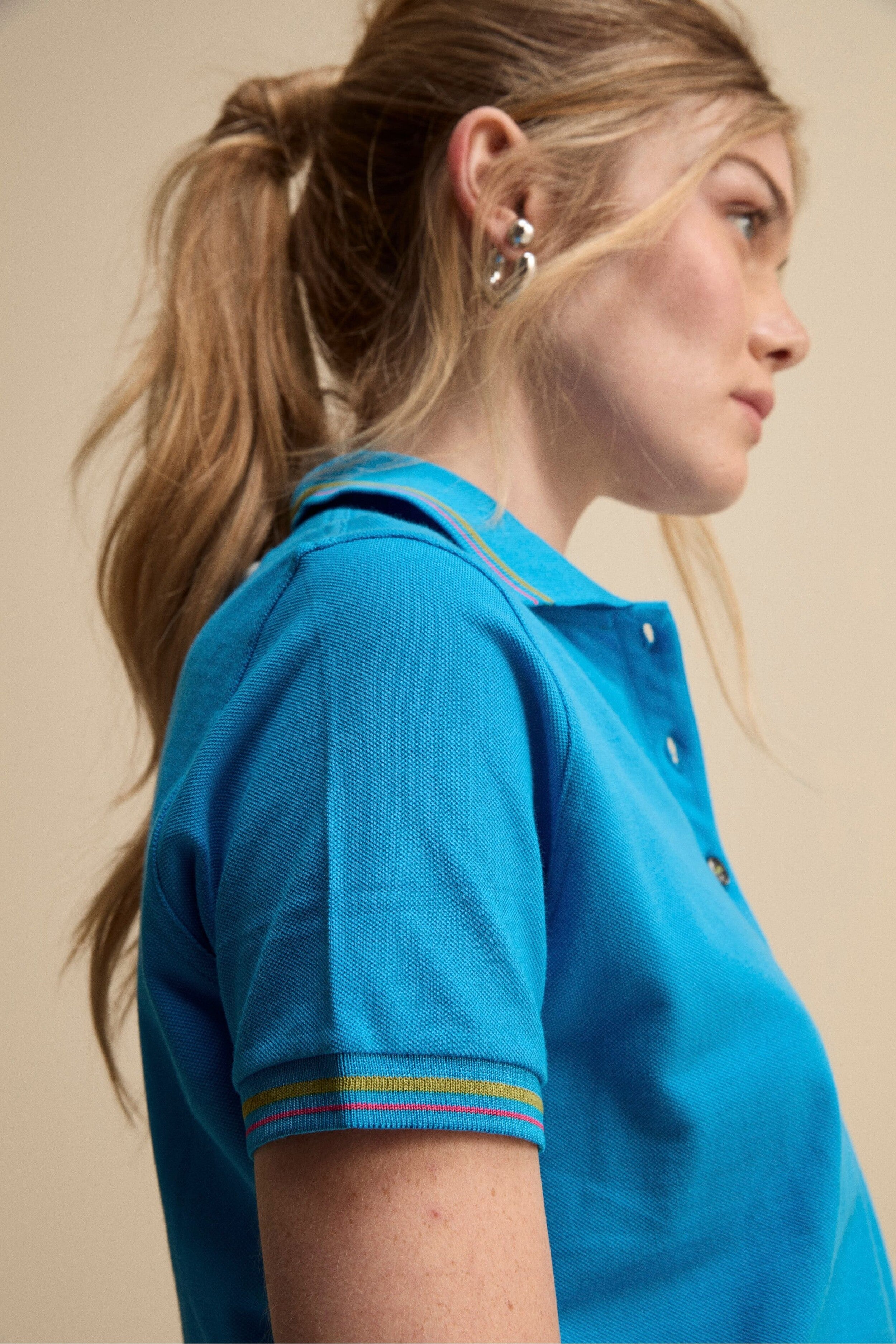 Polo Mezza Manica in Cotone Piquet - CELESTE