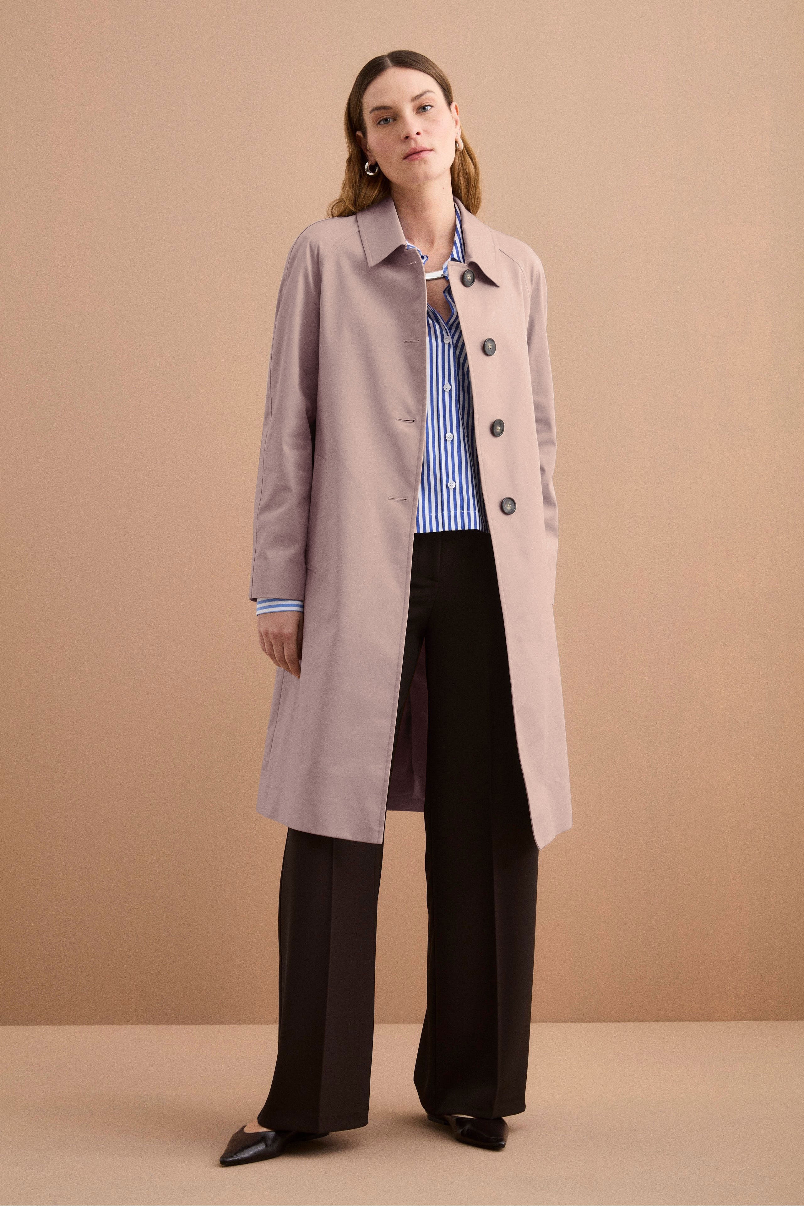 Trench Monopetto Foderato con Collo a Camicia - SABBIA