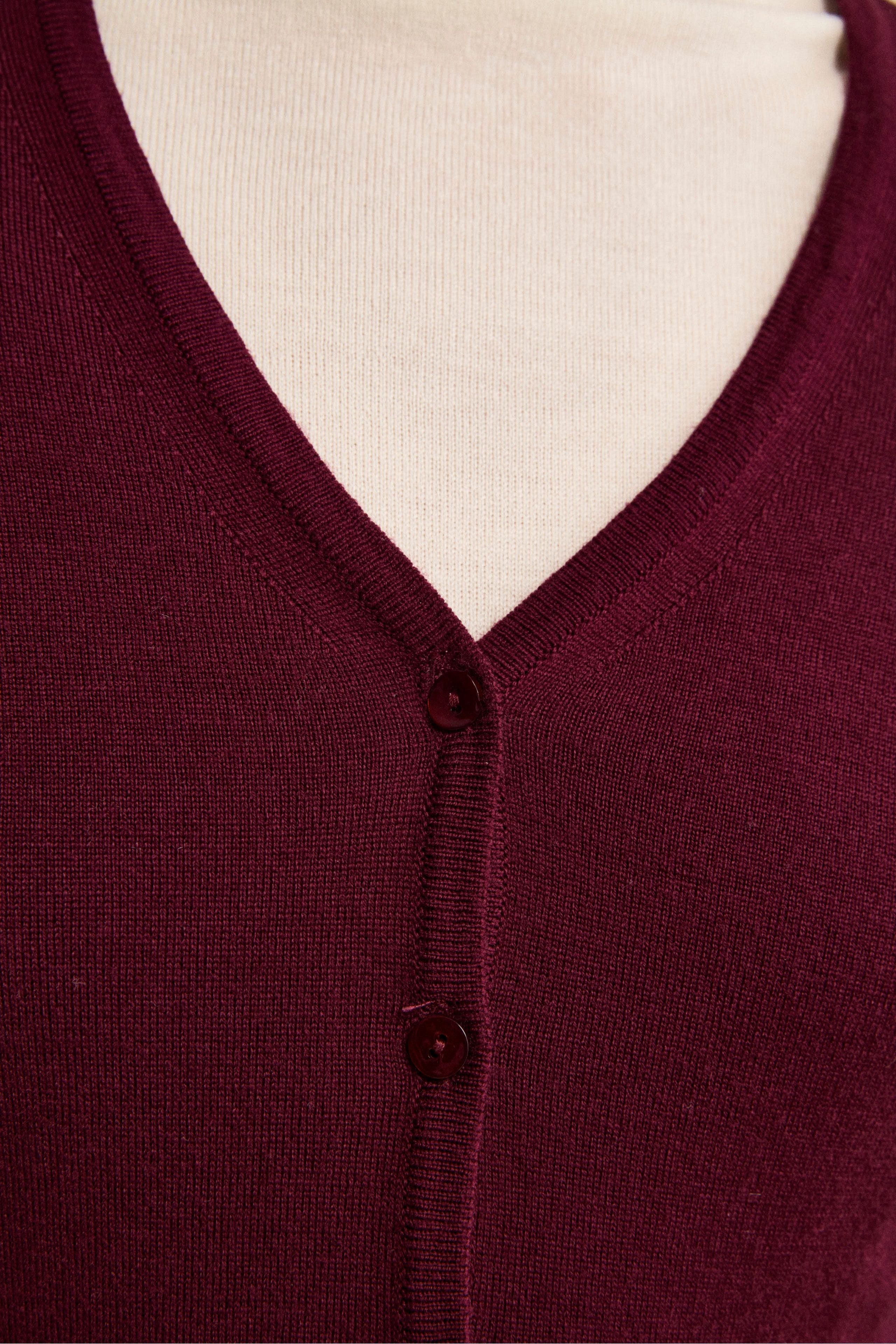 Merinowoll-Cardigan mit V-Ausschnitt - Burgundisch