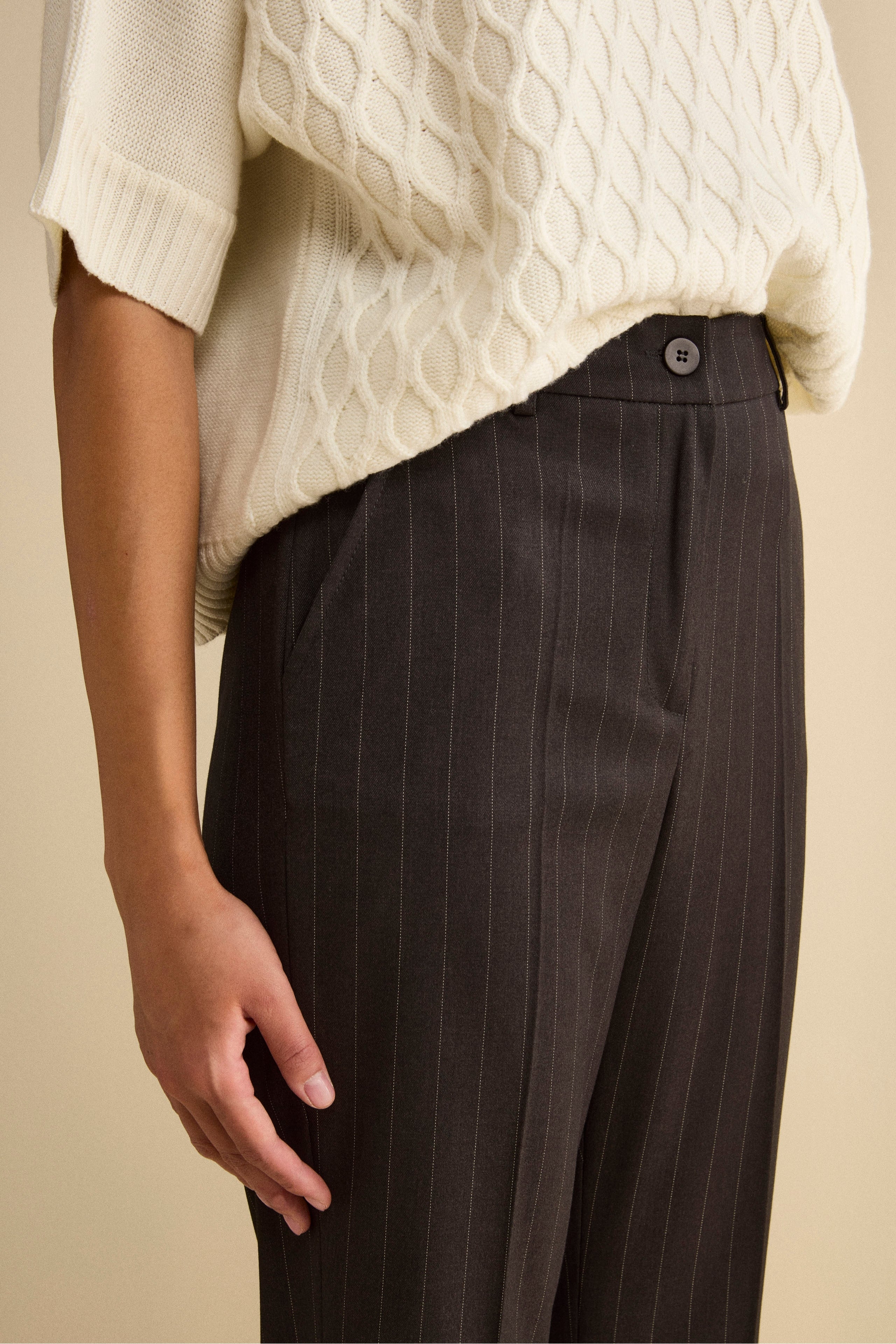 Pinstripe Flared Trousers - Grey pinstripe