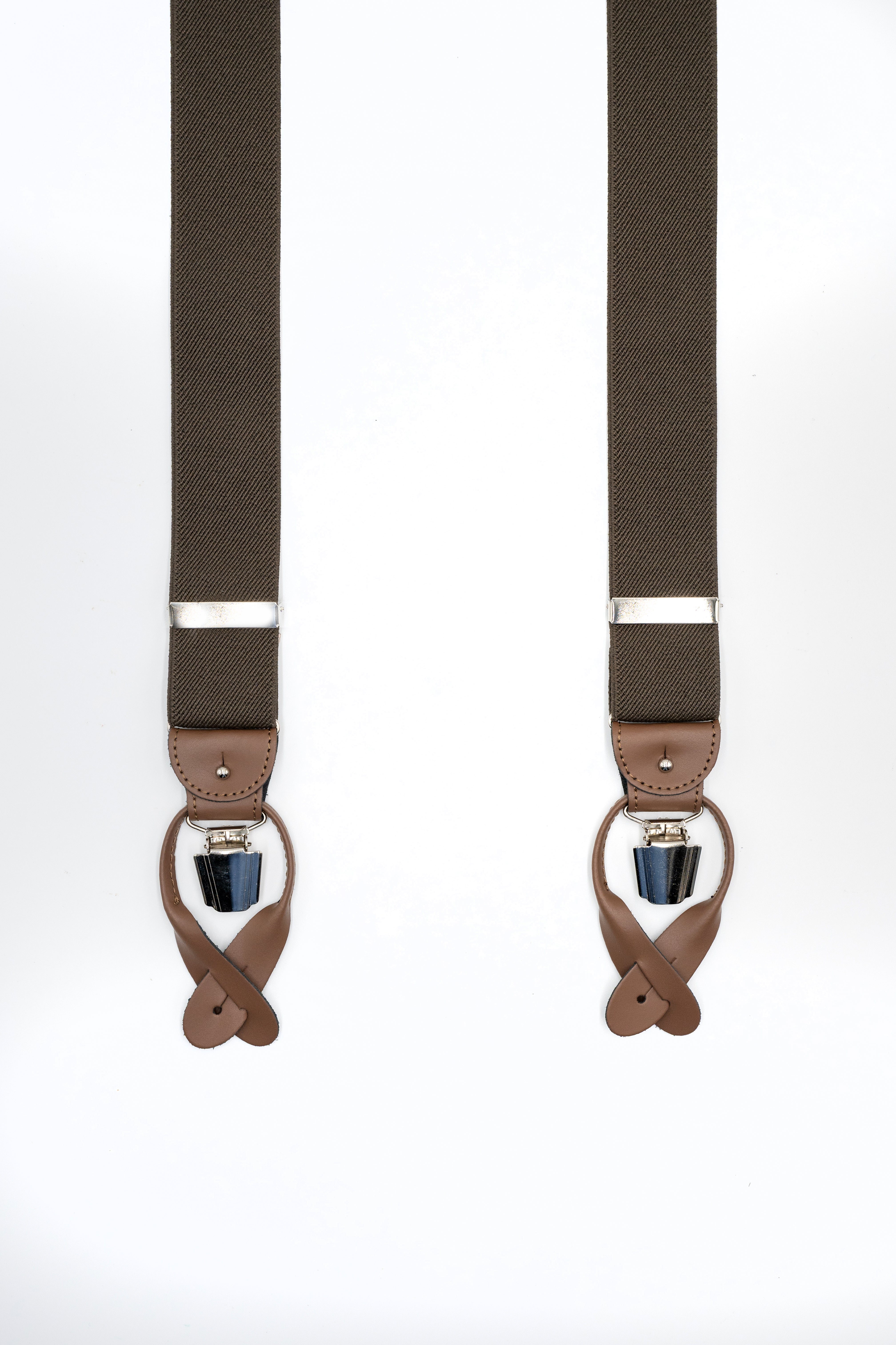 Bretelle Tinta Unita con Clip e Asole in Pelle - FANGO