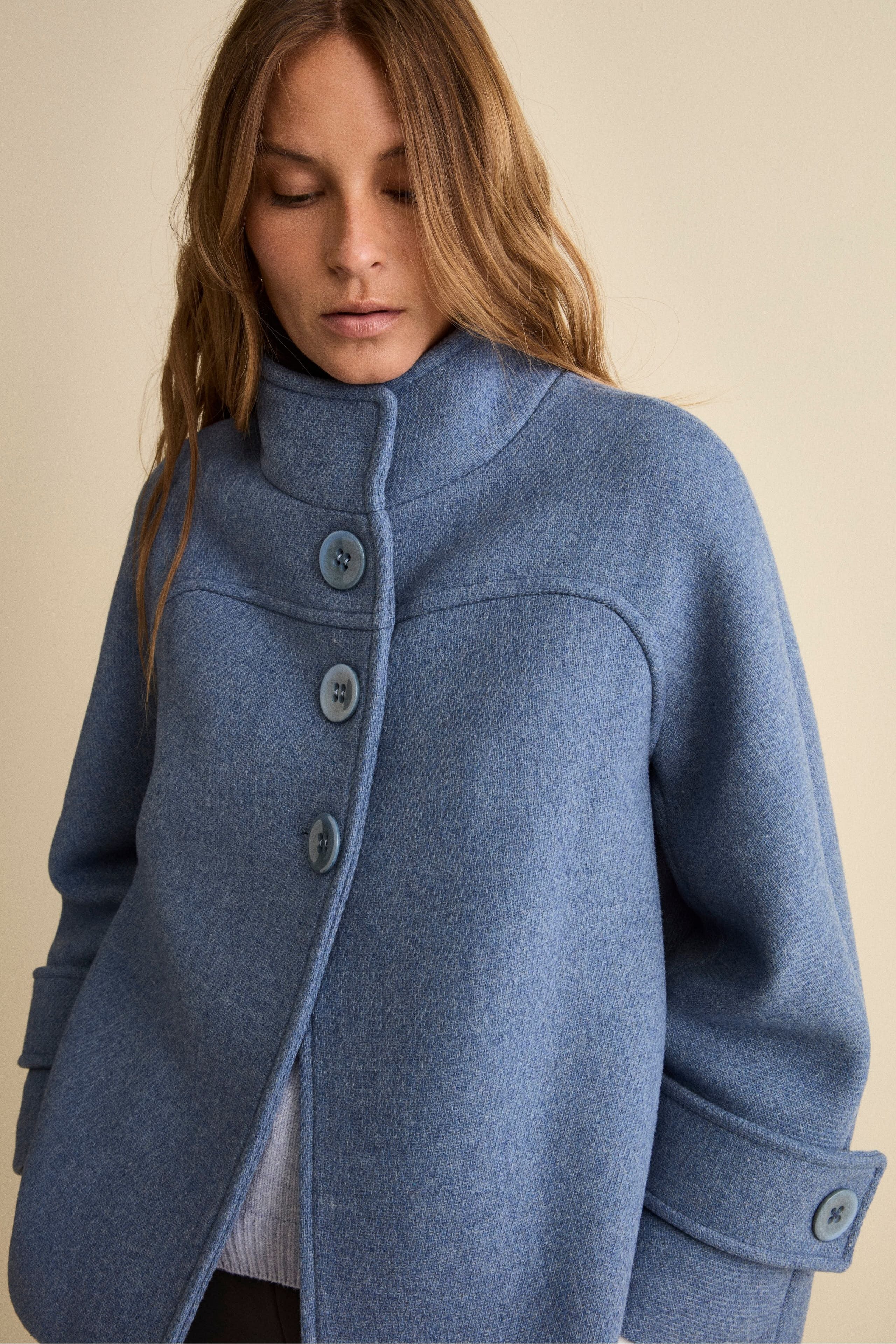 Short Wool Blend Coat with Bell Sleeves - Dust grey