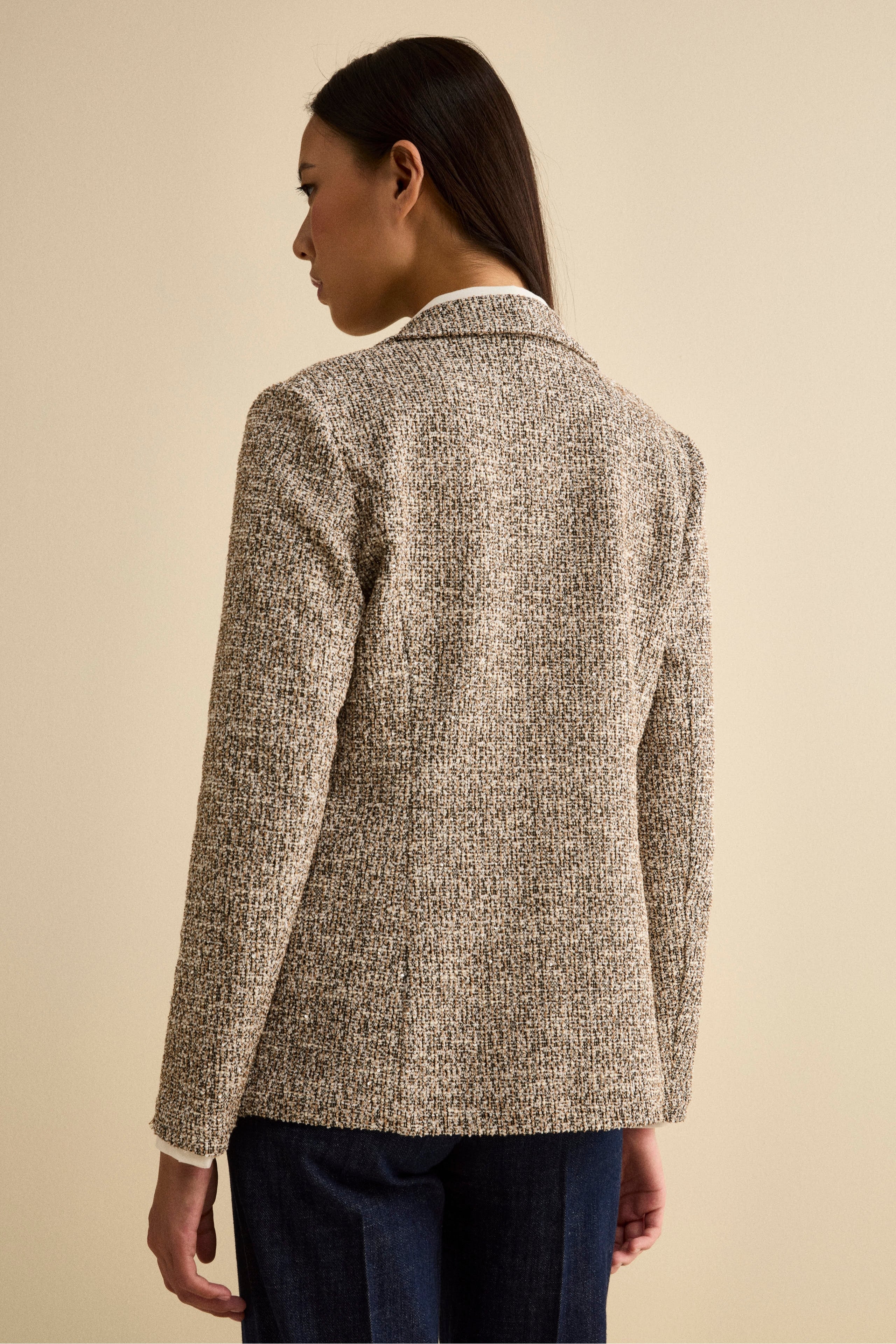 Single-Breasted Bouclé Jacket with Sequins - BLACK