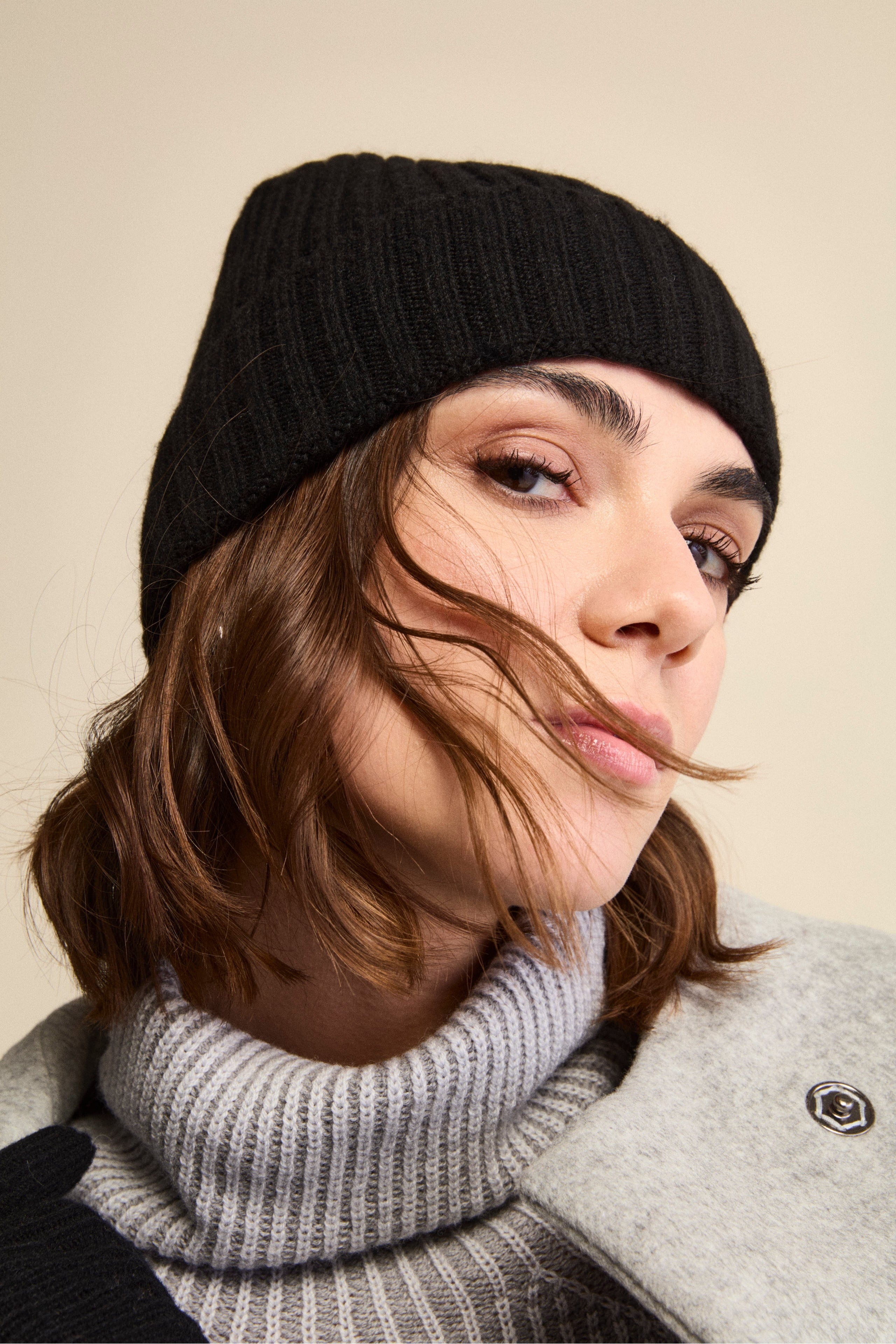 Ribbed cashmere beanie - BLACK