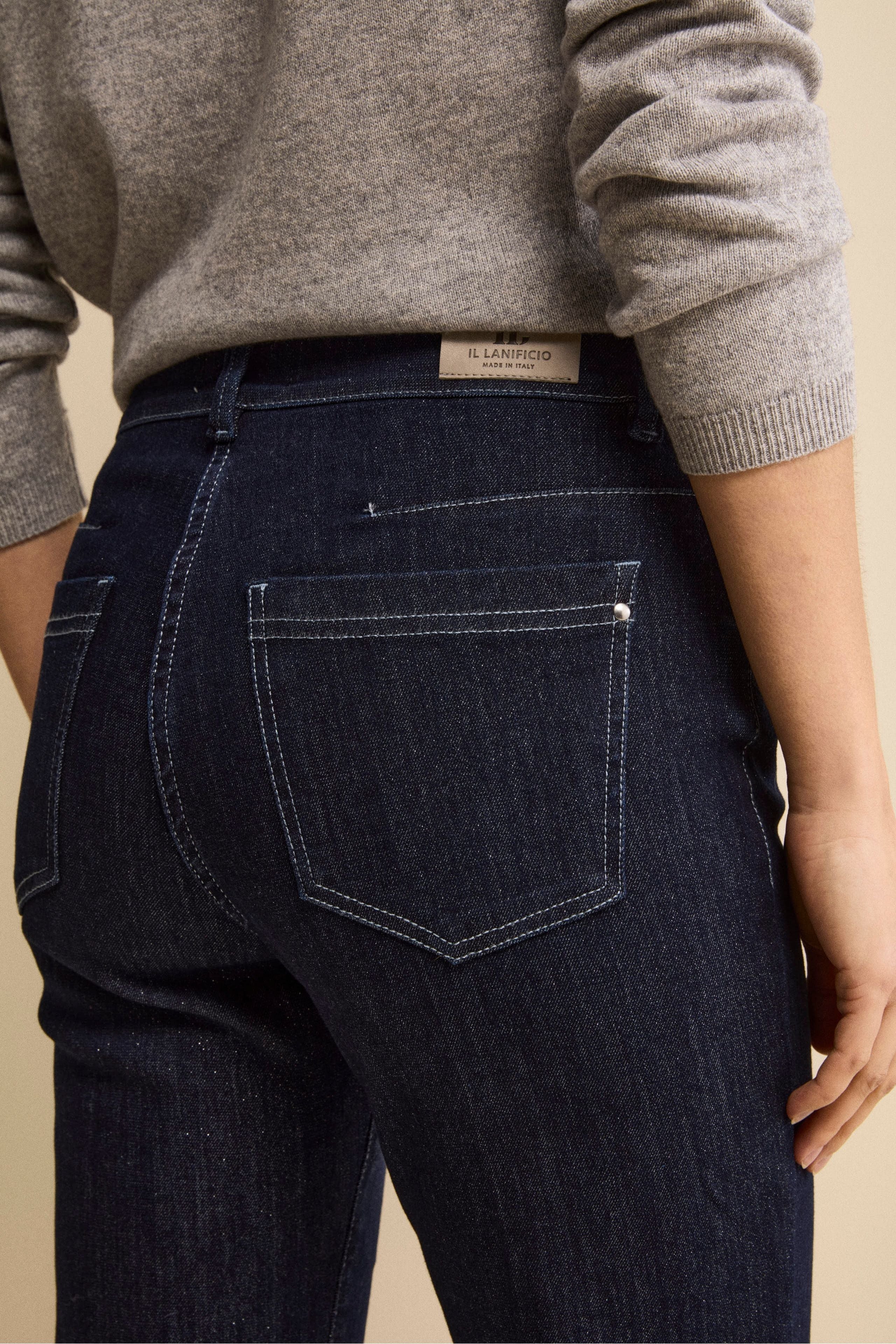 Baumwoll-Denim-Hose mit Lurex - DENIM