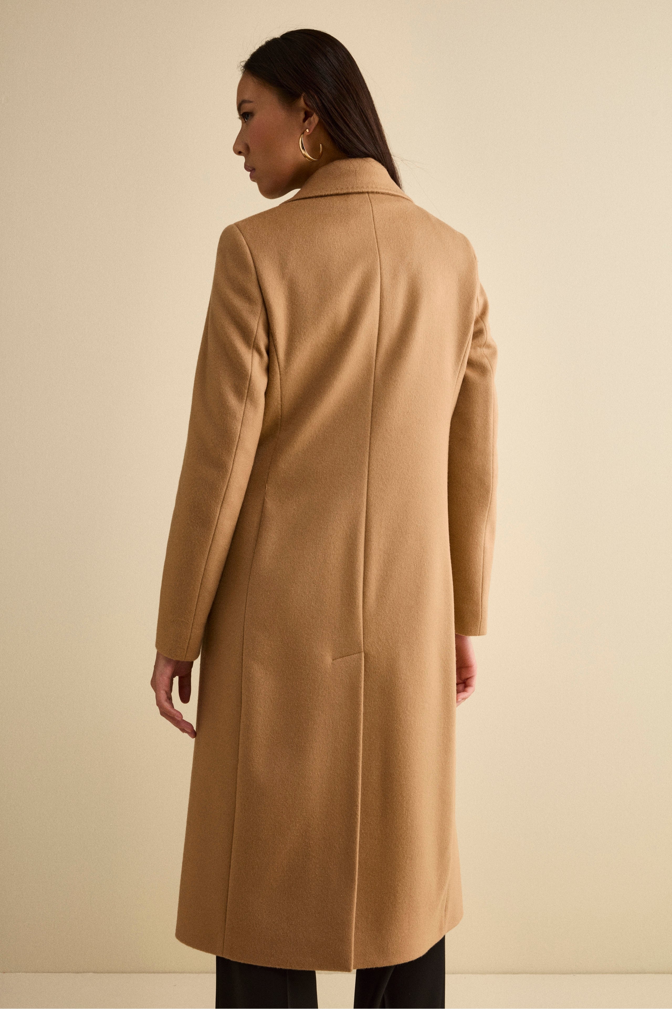 Long Single-Breasted Coat in Virgin Wool - Camel