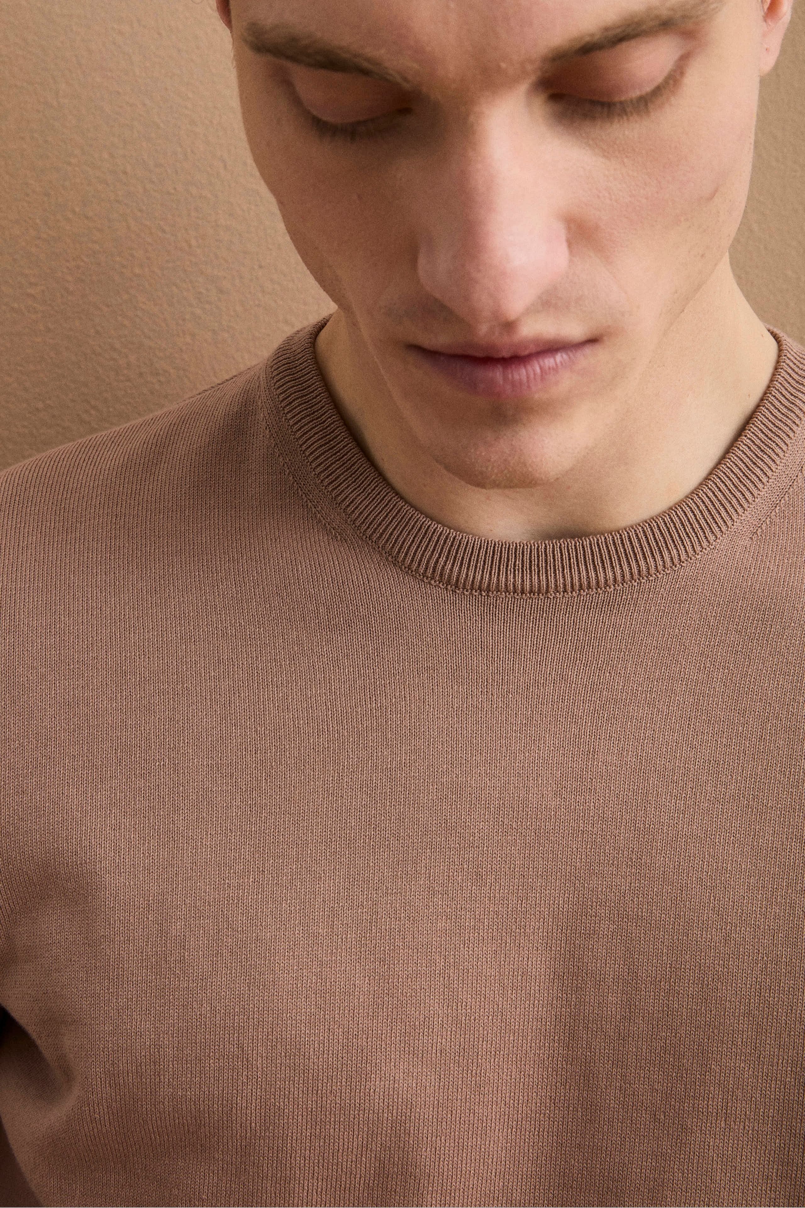 Baumwollpullover mit Rundhalsausschnitt - CAPPUCCINO