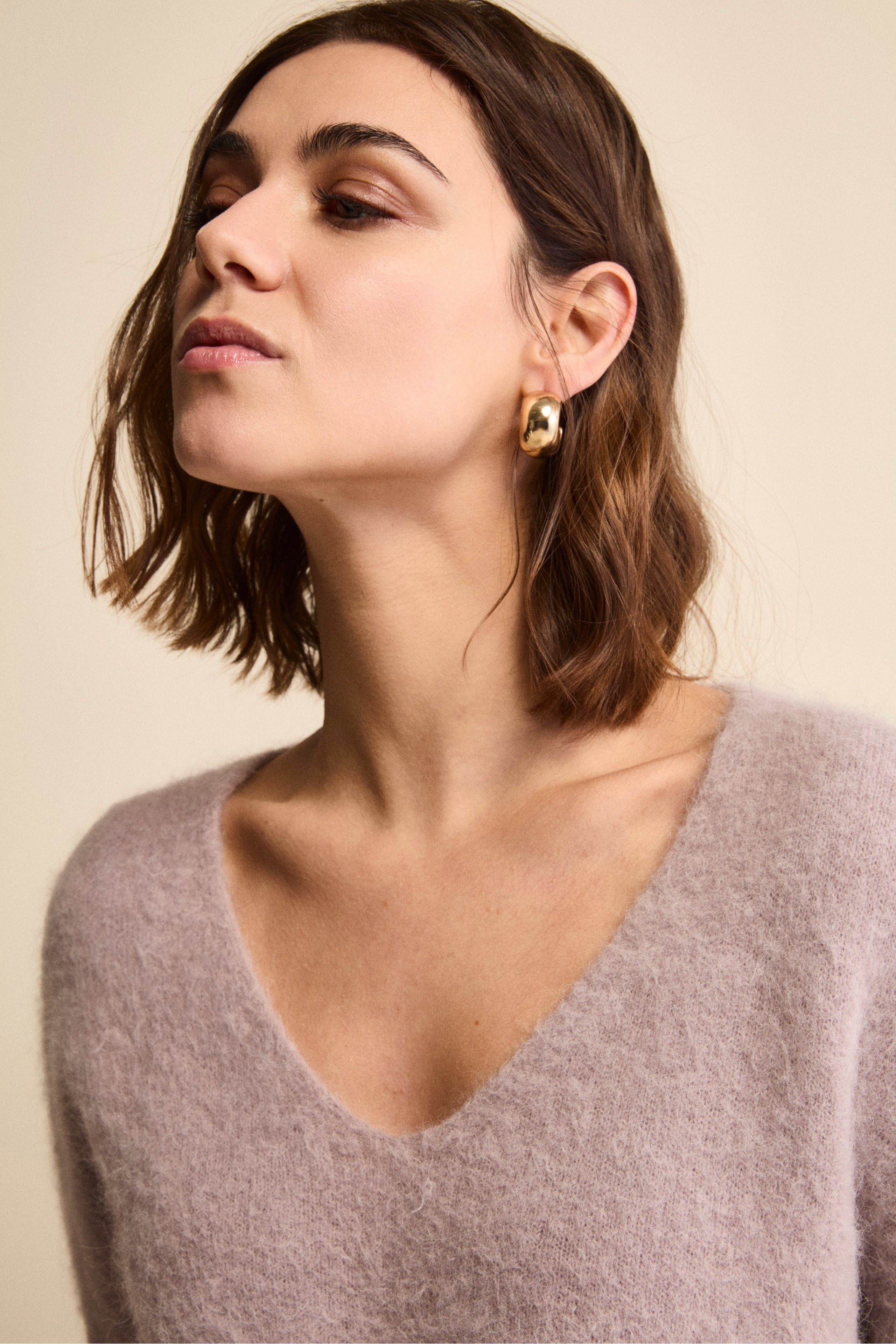 Boxy-Pullover mit V-Ausschnitt aus Alpaka-Mischung - Puderrosa