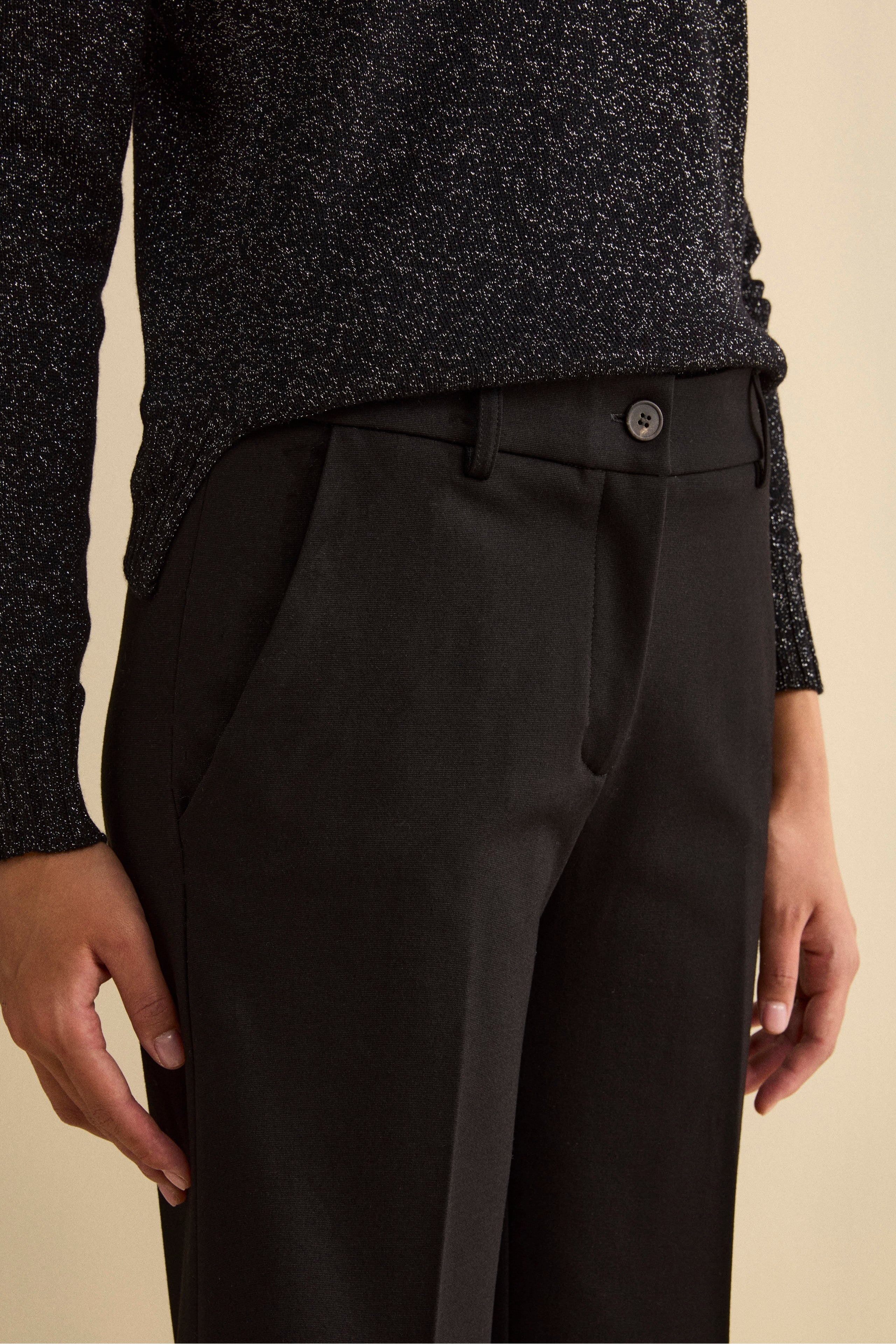 Jersey Gaucho Trousers with Pleats - BLACK