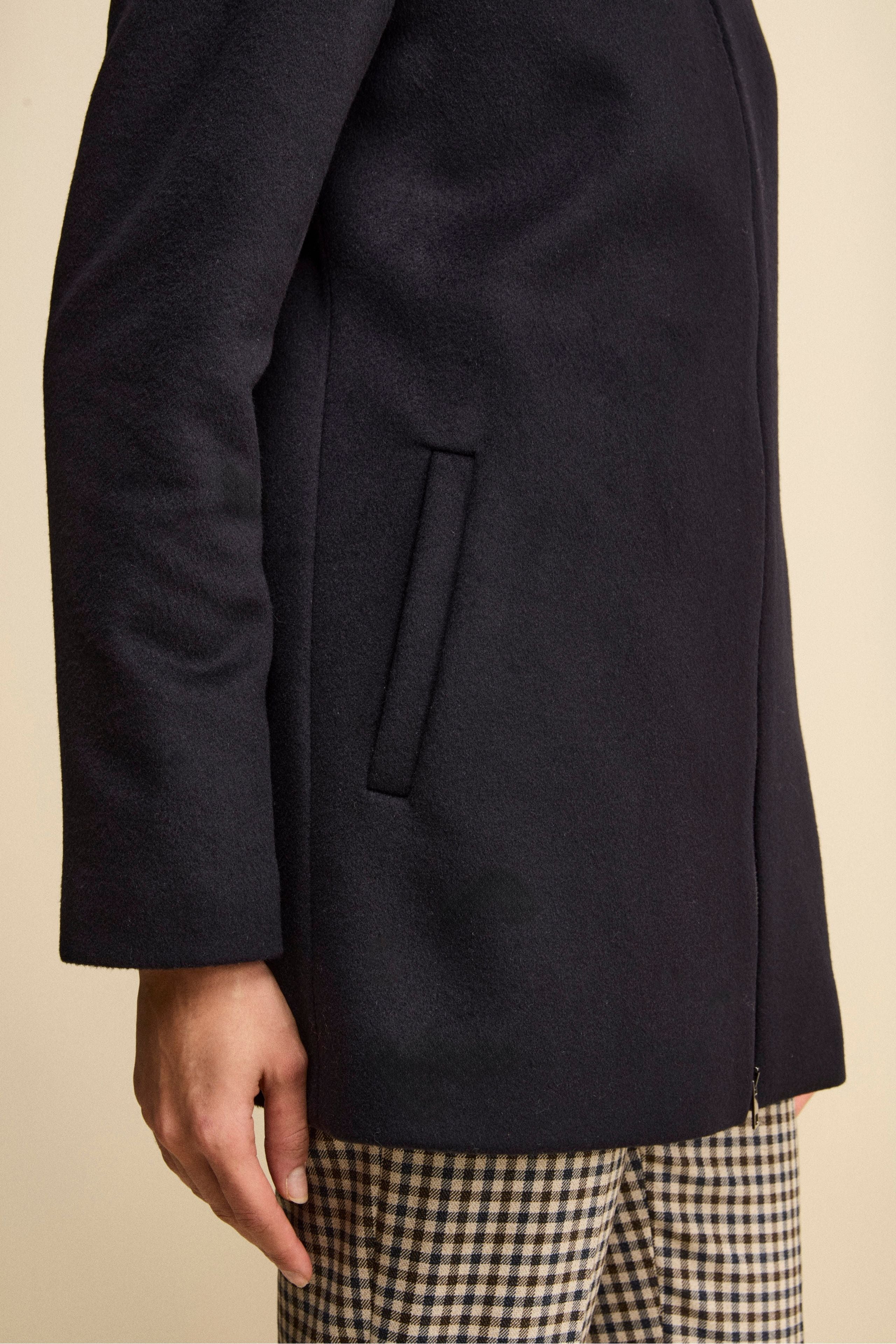 Midi Coat in Wool and Cashmere with Zip and Hood - BLUE